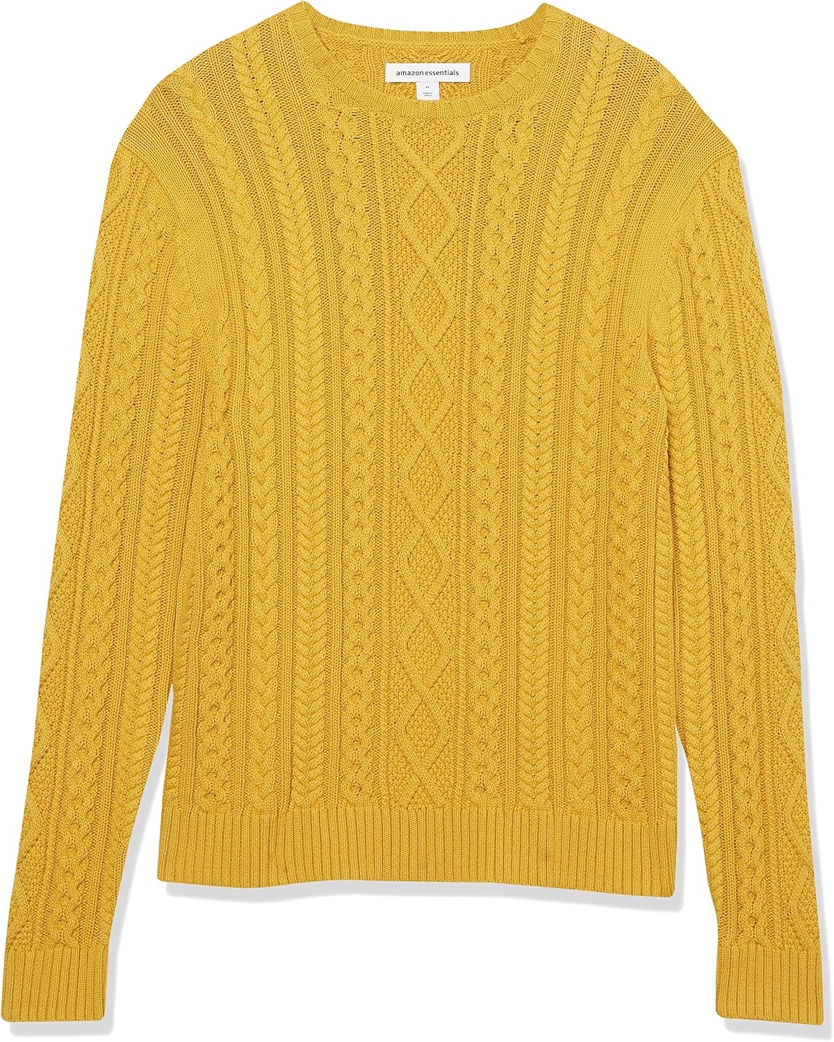 image:imageAmazon Essentials Mens LongSleeve 100 Cotton Fisherman Cable Crewneck SweaterMustard Yellow