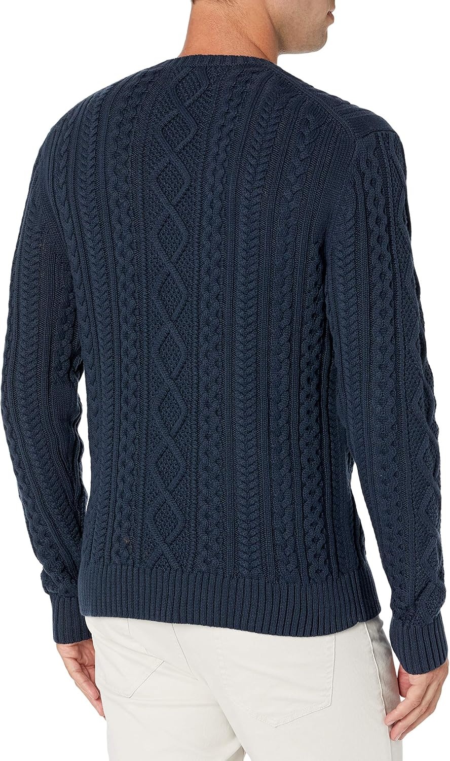 image:imageAmazon Essentials Mens LongSleeve 100 Cotton Fisherman Cable Crewneck SweaterNavy
