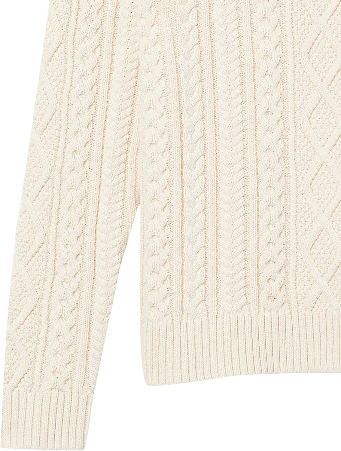 image:imageAmazon Essentials Mens LongSleeve 100 Cotton Fisherman Cable Crewneck SweaterOffwhite