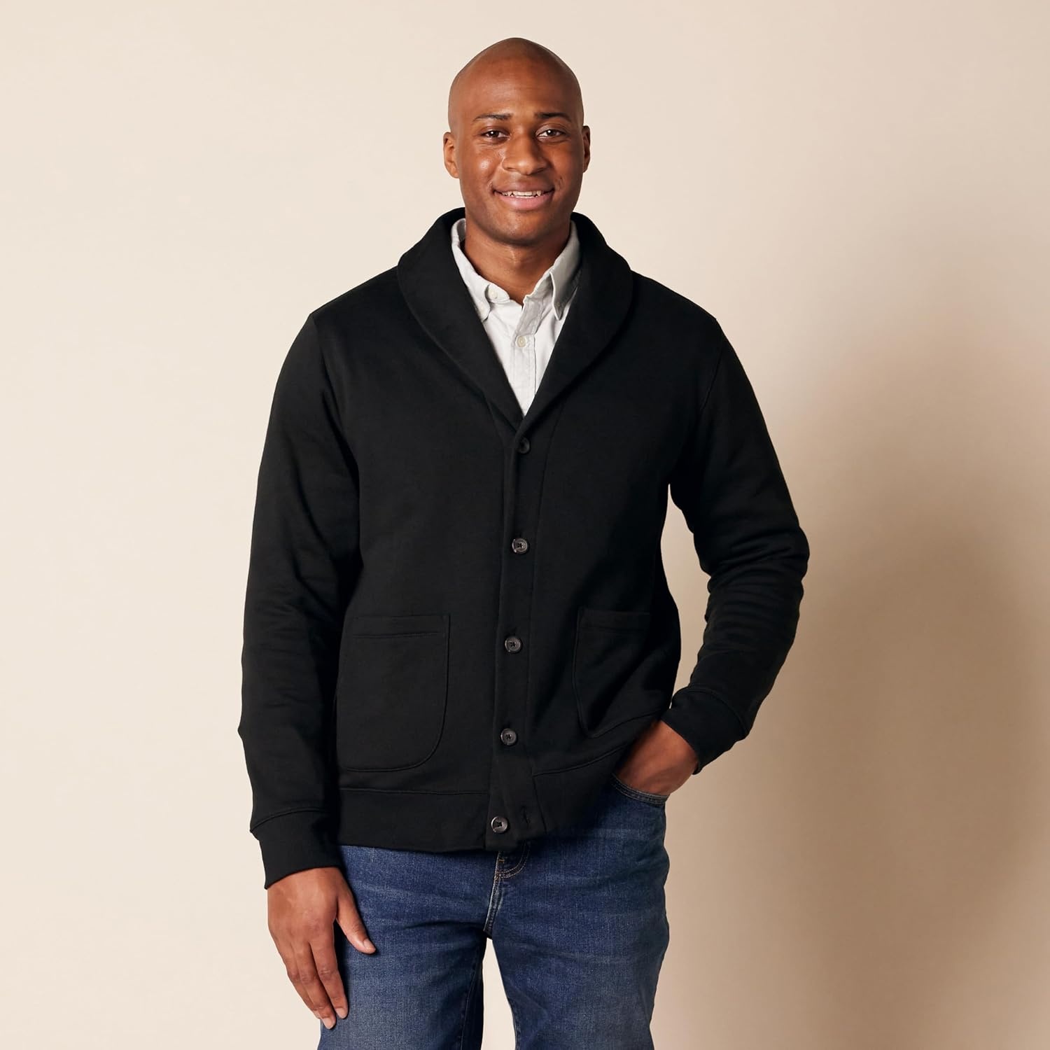 image:imageAmazon Essentials Mens LongSleeve Cardigan With ShawlCollarBlack