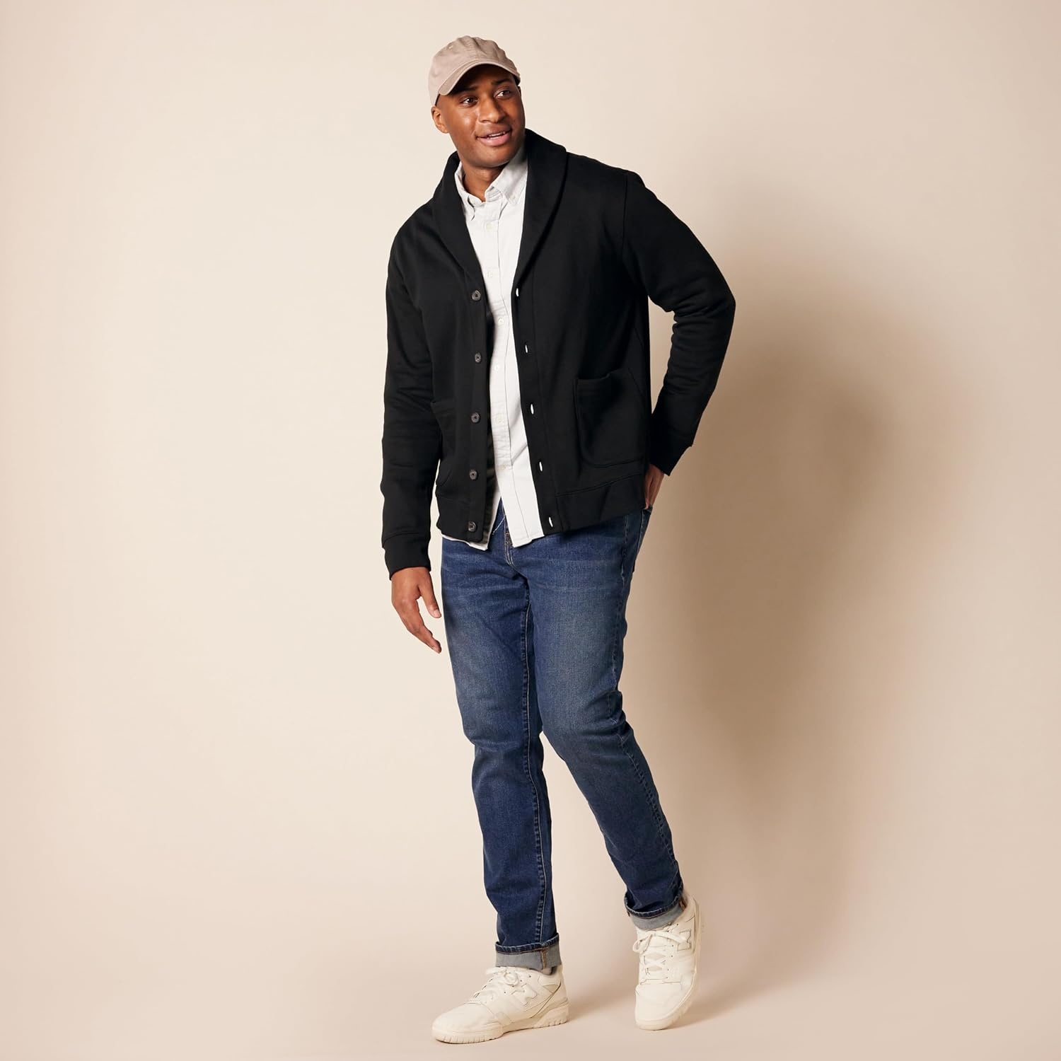 image:imageAmazon Essentials Mens LongSleeve Cardigan With ShawlCollarBlack