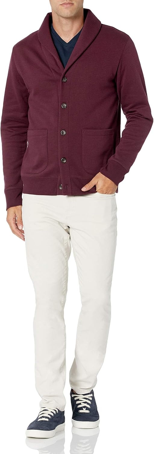 image:imageAmazon Essentials Mens LongSleeve Cardigan With ShawlCollarBurgundy