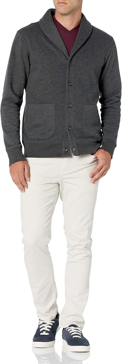image:imageAmazon Essentials Mens LongSleeve Cardigan With ShawlCollarCharcoal Heather