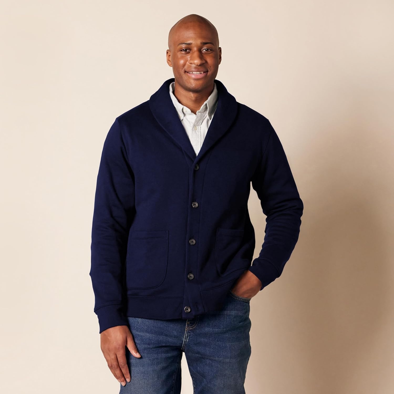 image:imageAmazon Essentials Mens LongSleeve Cardigan With ShawlCollarNavy
