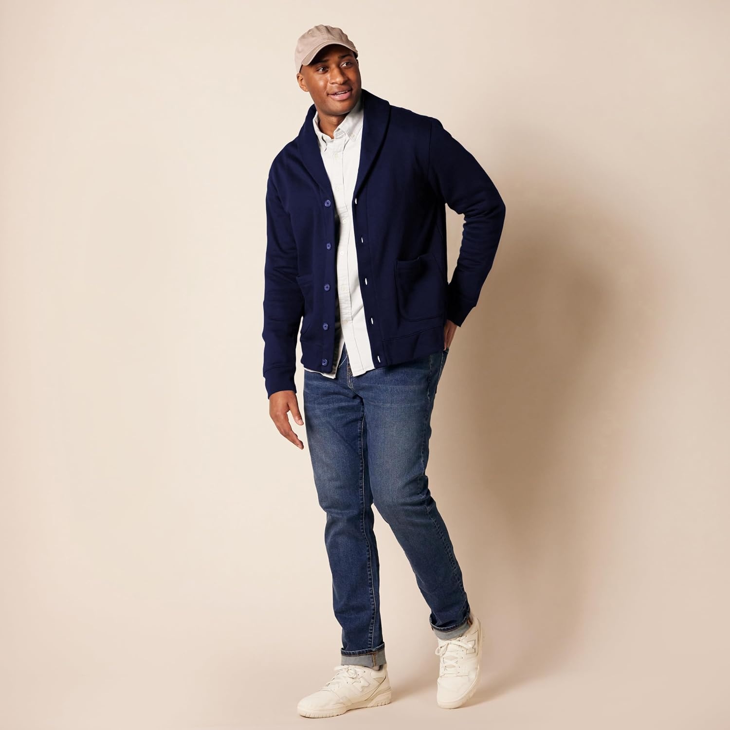 image:imageAmazon Essentials Mens LongSleeve Cardigan With ShawlCollarNavy