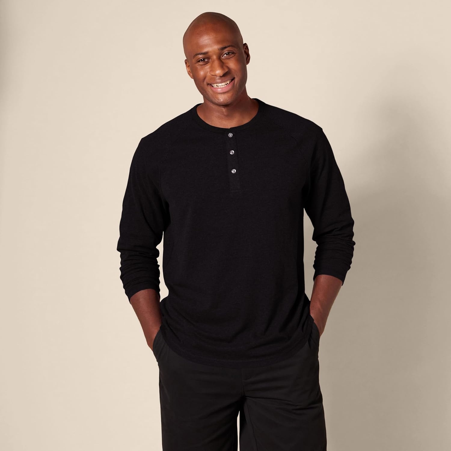 image:imageAmazon Essentials Mens LongSleeve Henley ShirtBlack