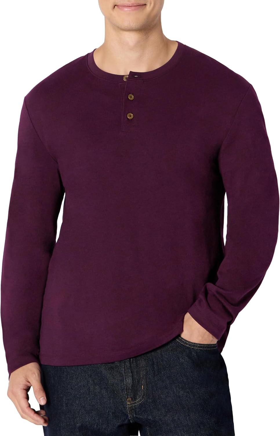 image:imageAmazon Essentials Mens LongSleeve Henley ShirtBurgundy