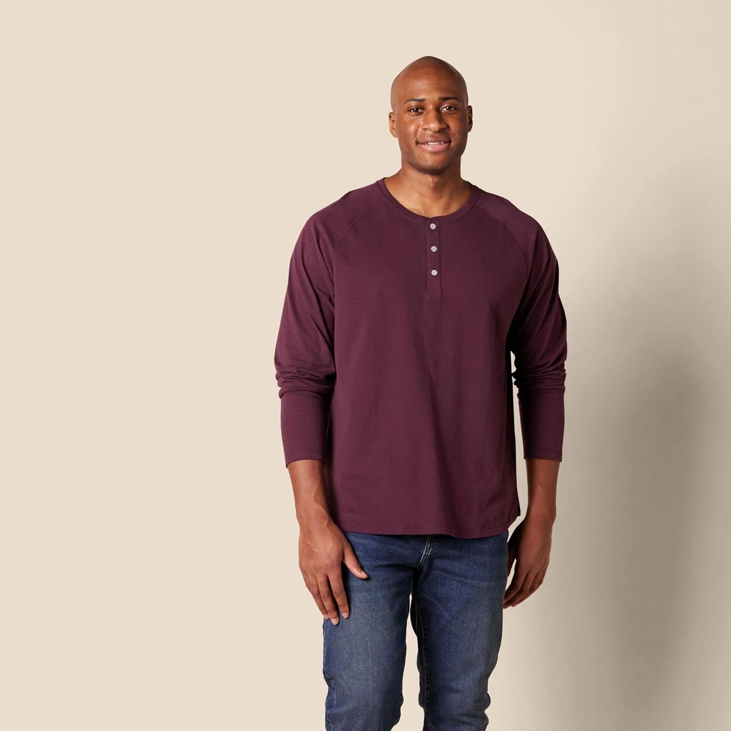 image:imageAmazon Essentials Mens LongSleeve Henley ShirtBurgundy