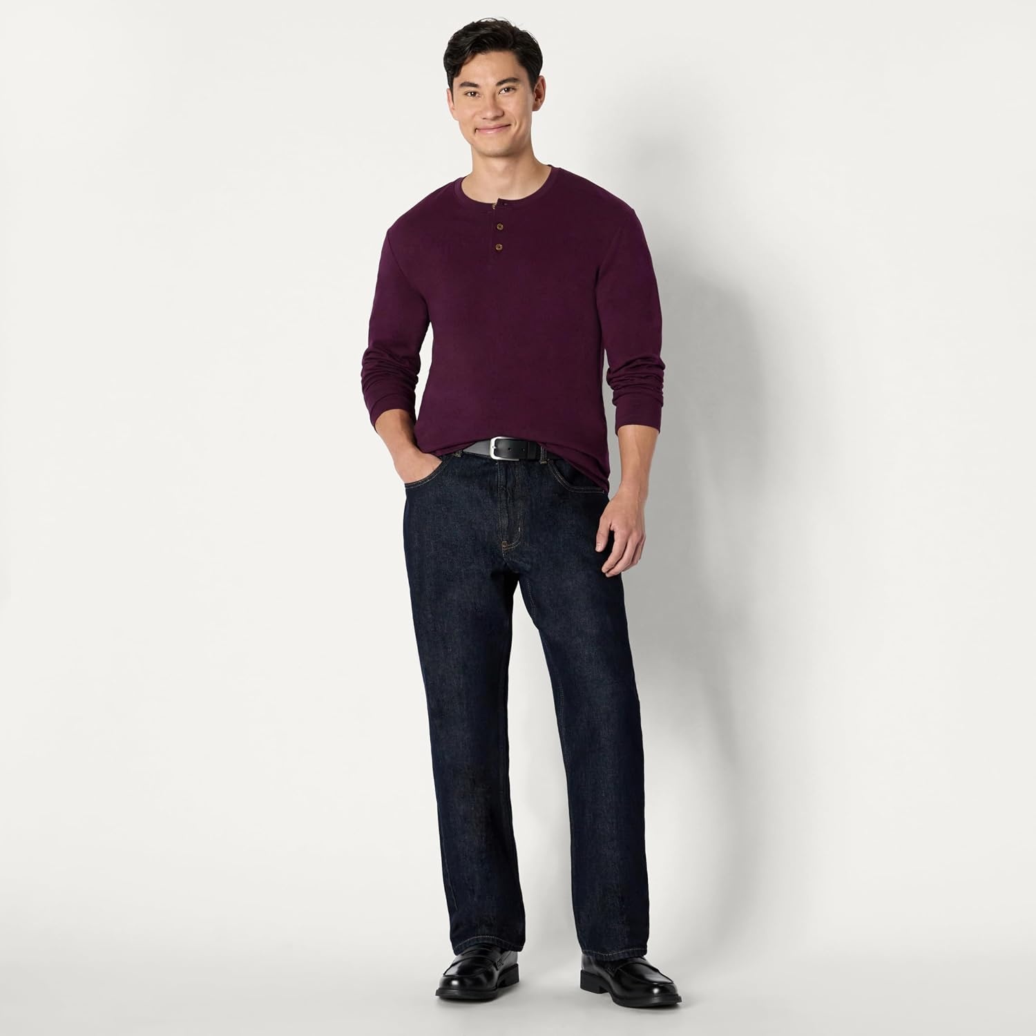 image:imageAmazon Essentials Mens LongSleeve Henley ShirtBurgundy