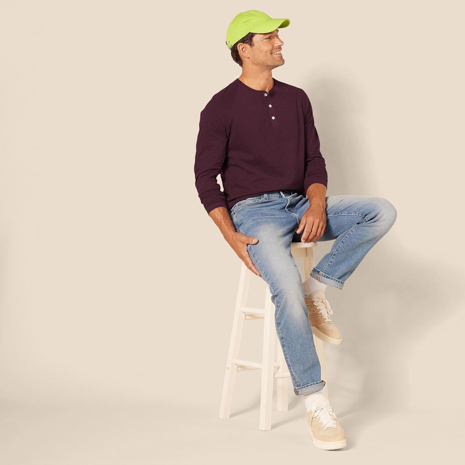 image:imageAmazon Essentials Mens LongSleeve Henley ShirtBurgundy