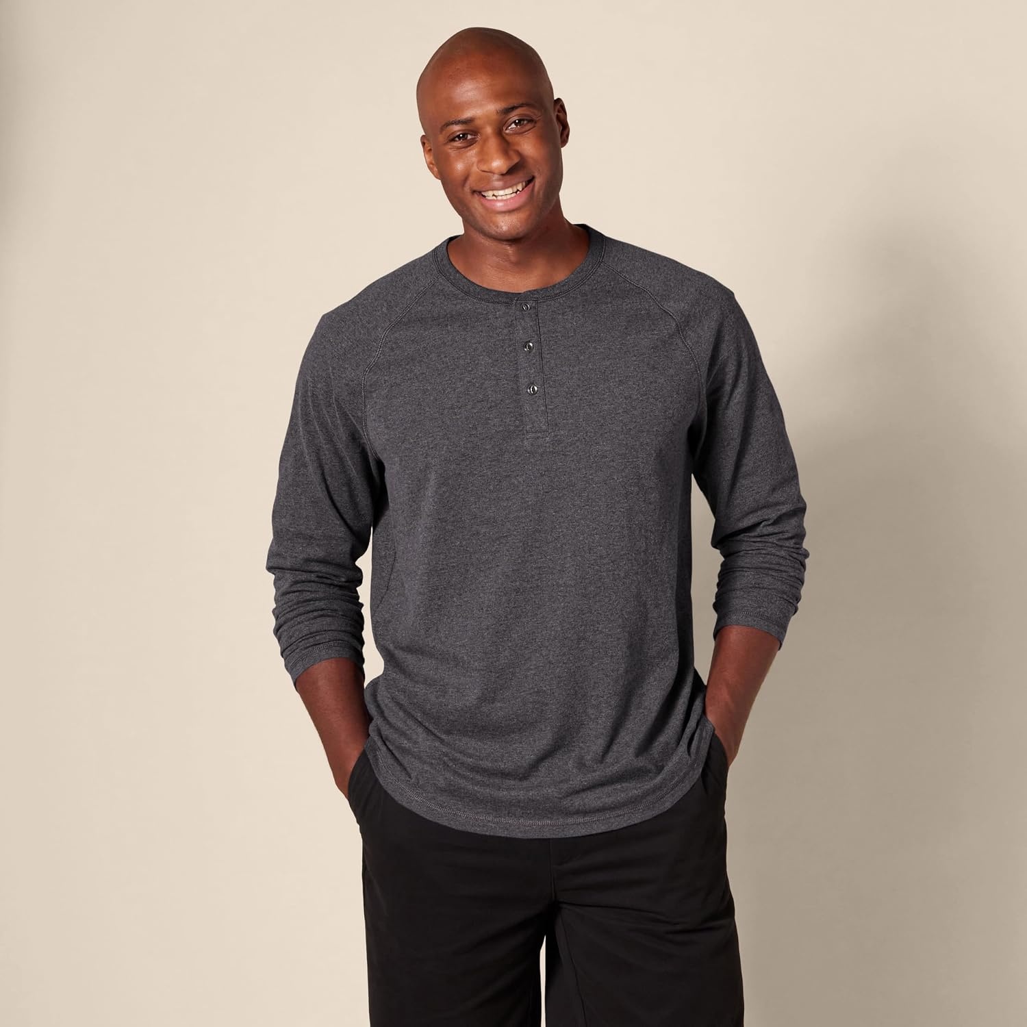 image:imageAmazon Essentials Mens LongSleeve Henley ShirtCharcoal Heather