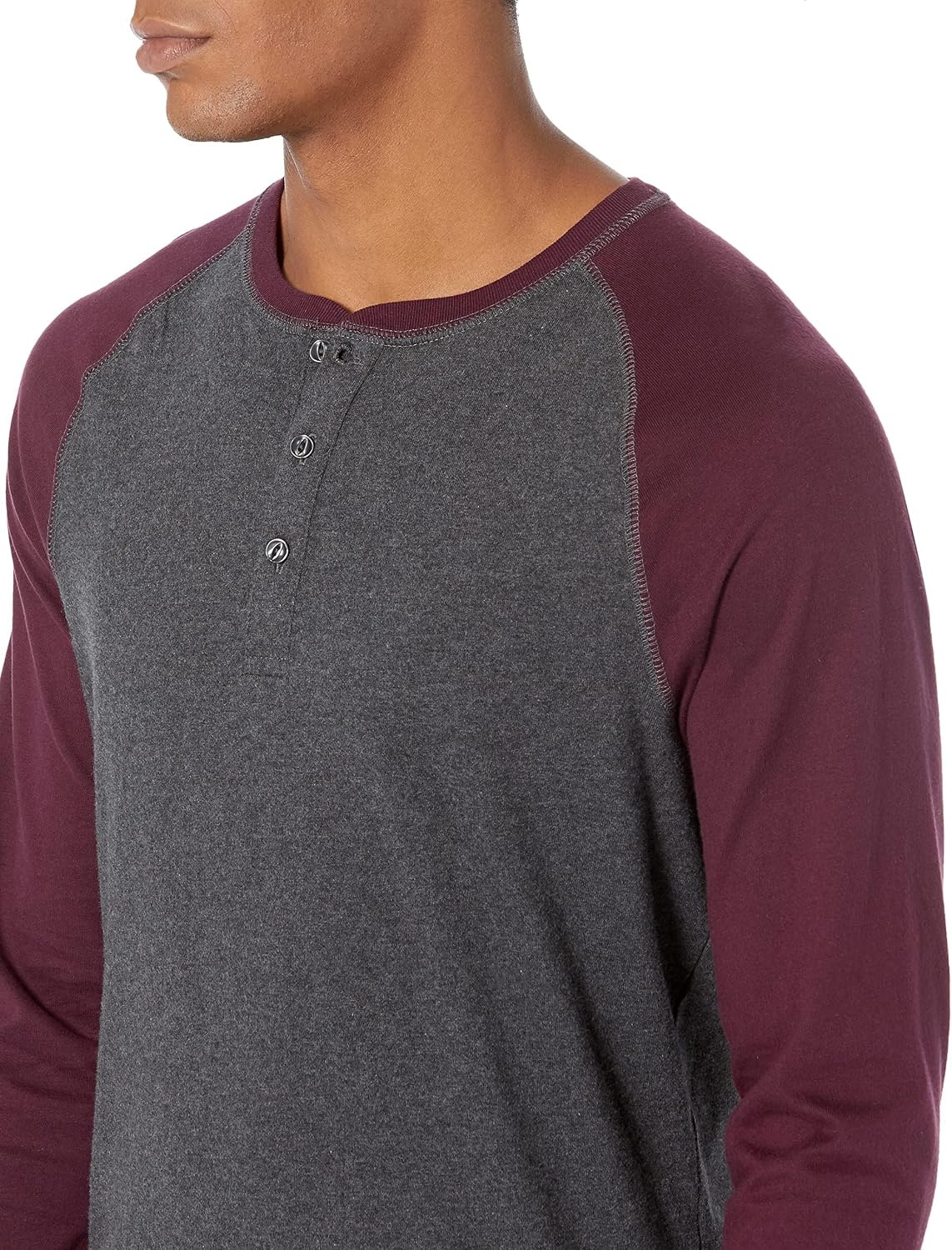 image:imageAmazon Essentials Mens LongSleeve Henley ShirtCharcoal HeatherBurgundy