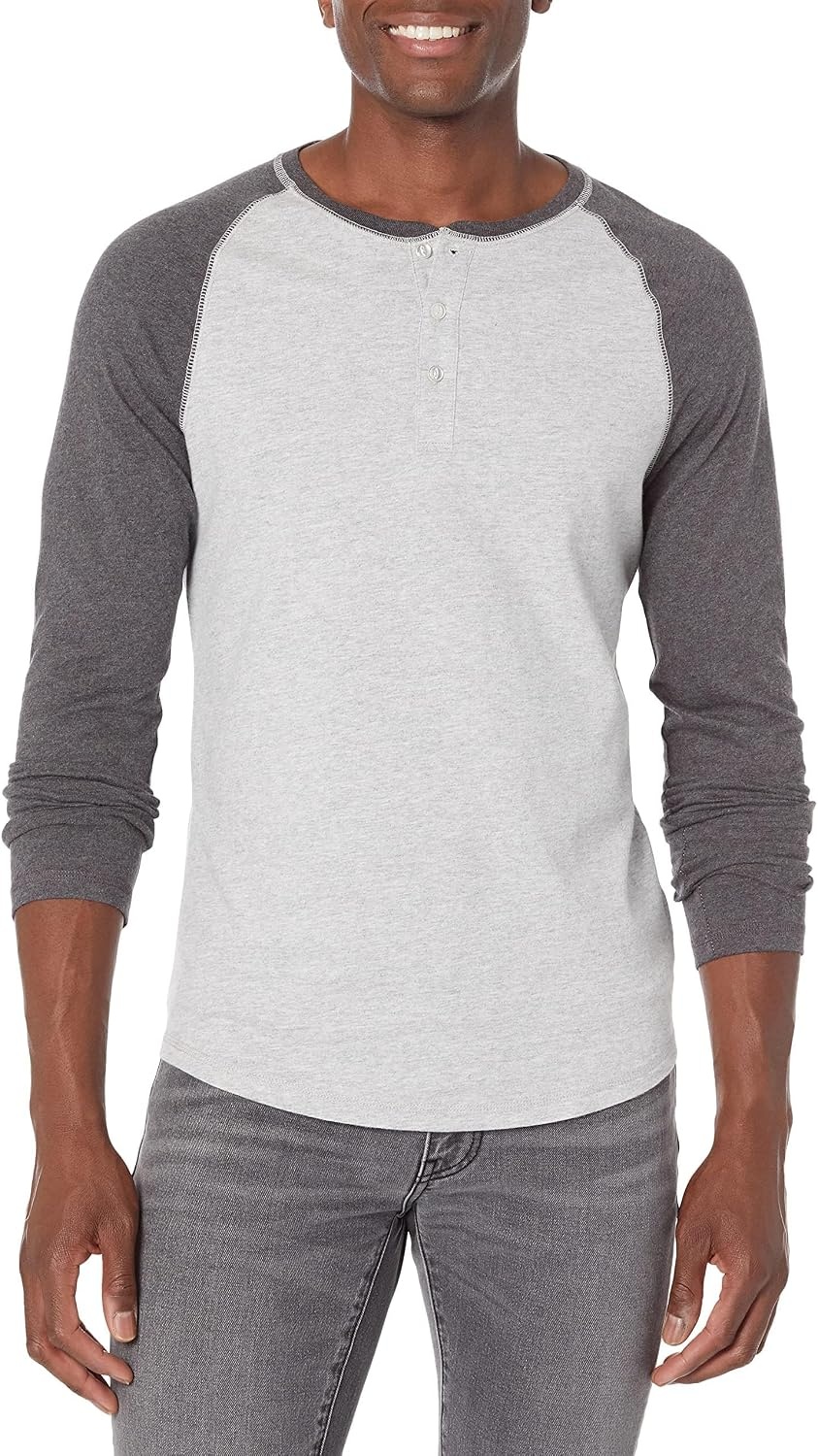 image:imageAmazon Essentials Mens LongSleeve Henley ShirtLight Heather GreyCharcoal Heather