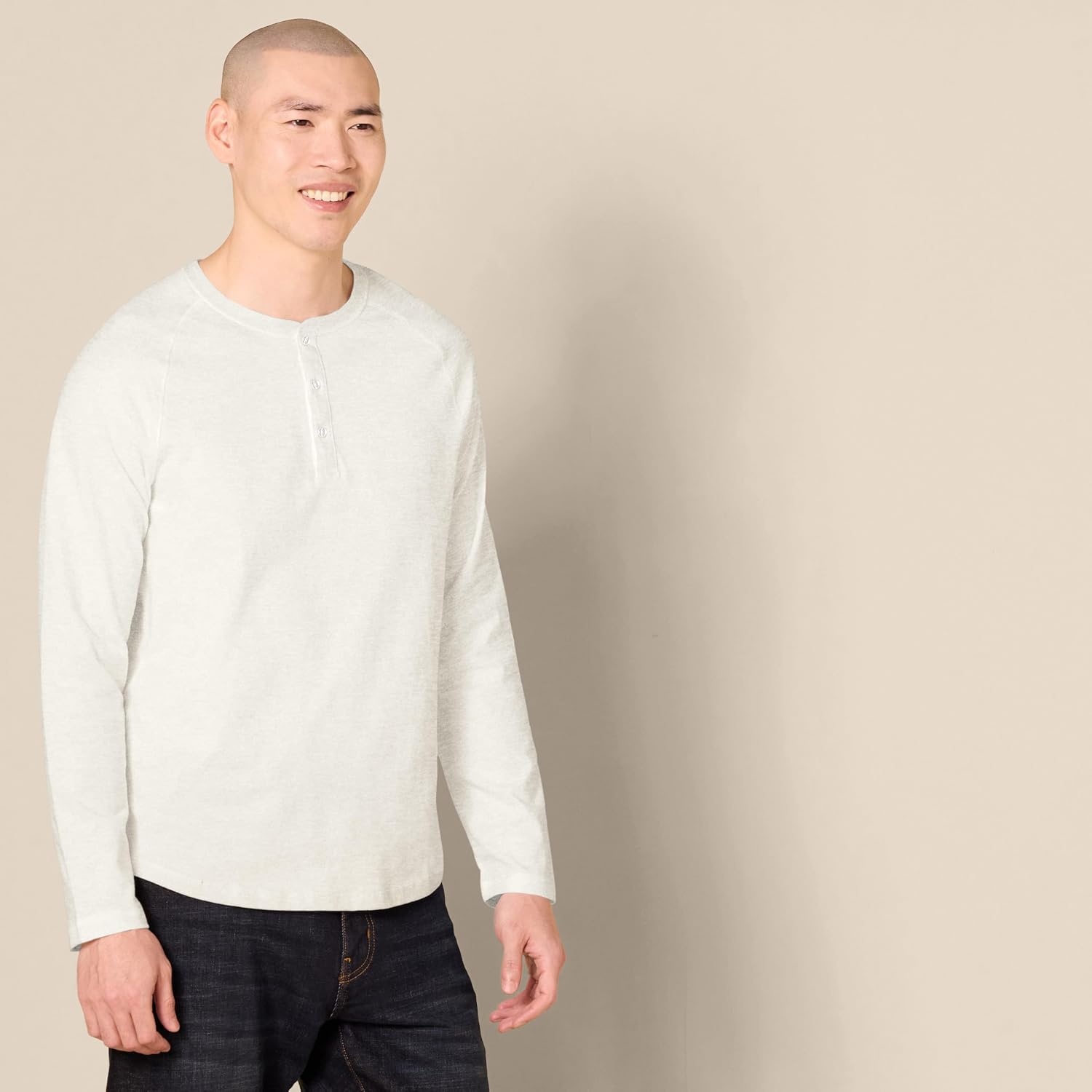 image:imageAmazon Essentials Mens LongSleeve Henley ShirtOatmeal Heather