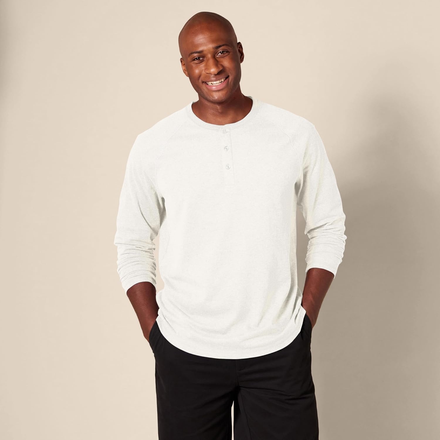 image:imageAmazon Essentials Mens LongSleeve Henley ShirtOatmeal Heather