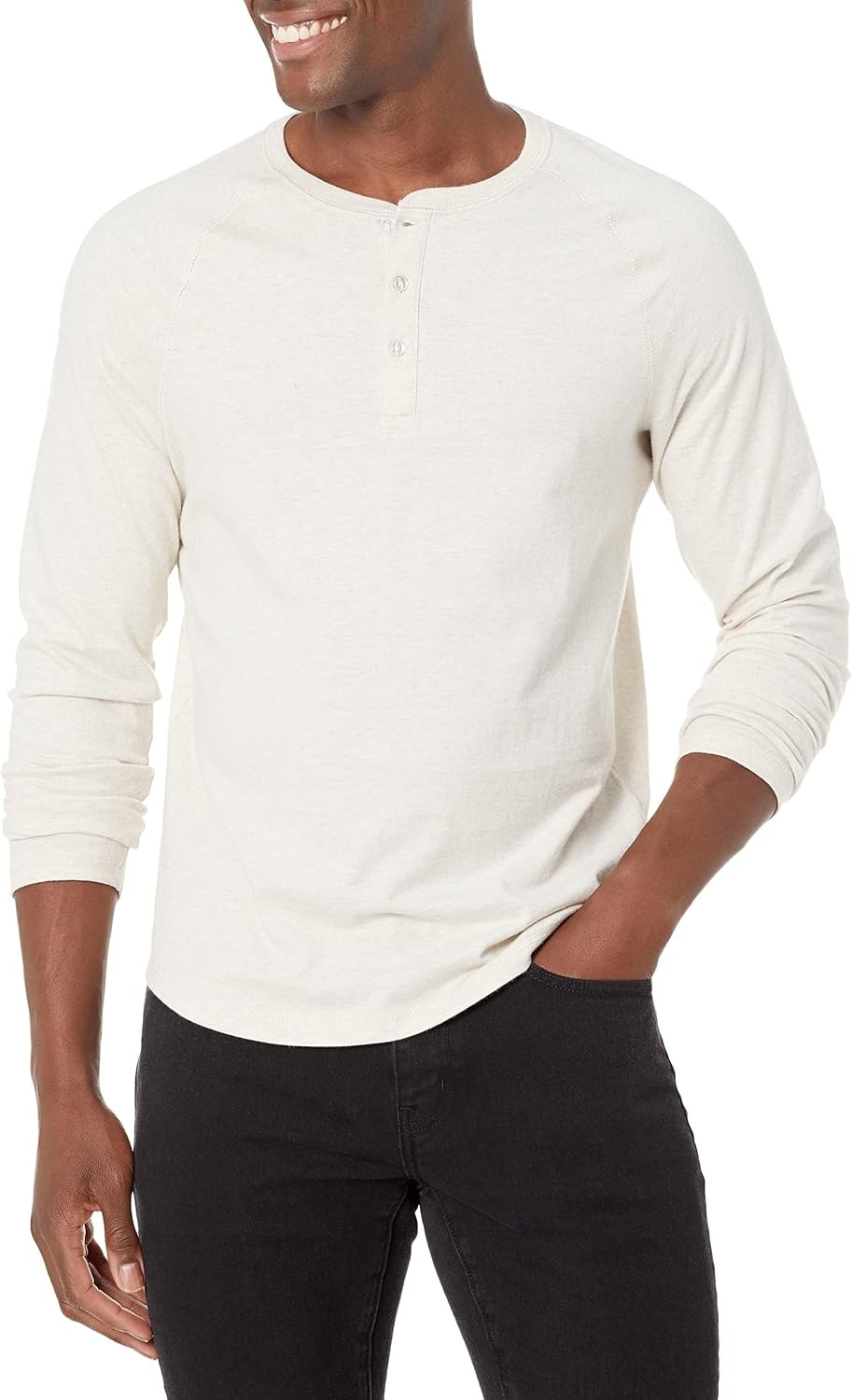 image:imageAmazon Essentials Mens LongSleeve Henley ShirtOatmeal Heather