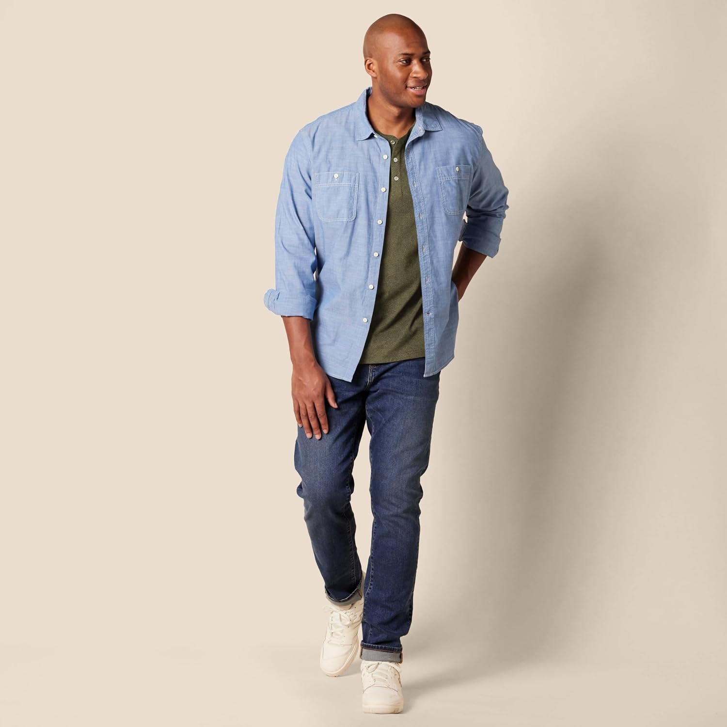 image:imageAmazon Essentials Mens LongSleeve Henley ShirtOlive Heather