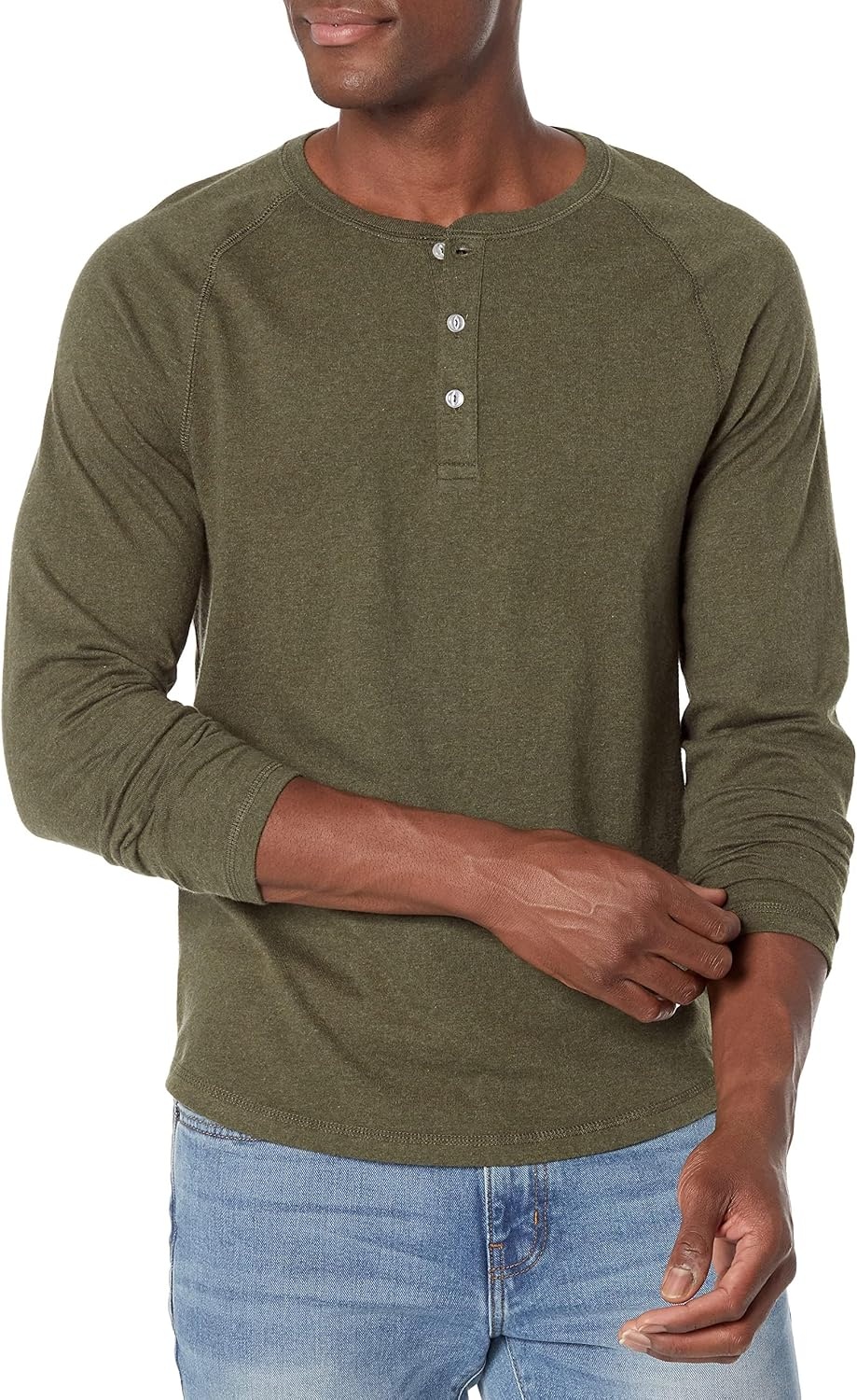 image:imageAmazon Essentials Mens LongSleeve Henley ShirtOlive Heather