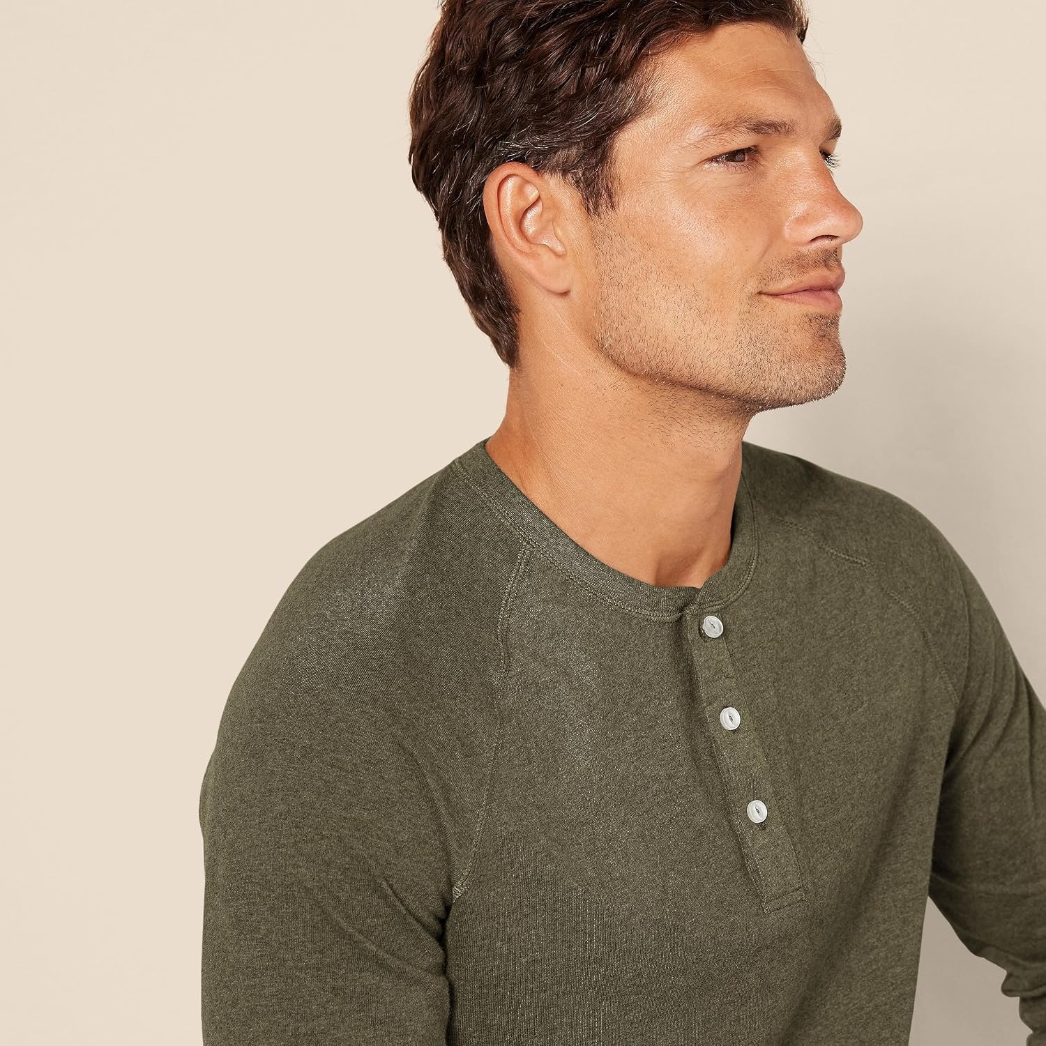 image:imageAmazon Essentials Mens LongSleeve Henley ShirtOlive Heather