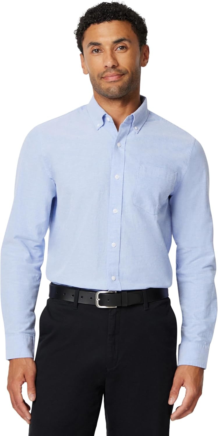image:imageAmazon Essentials Mens LongSleeve Pocket Oxford ShirtBlue