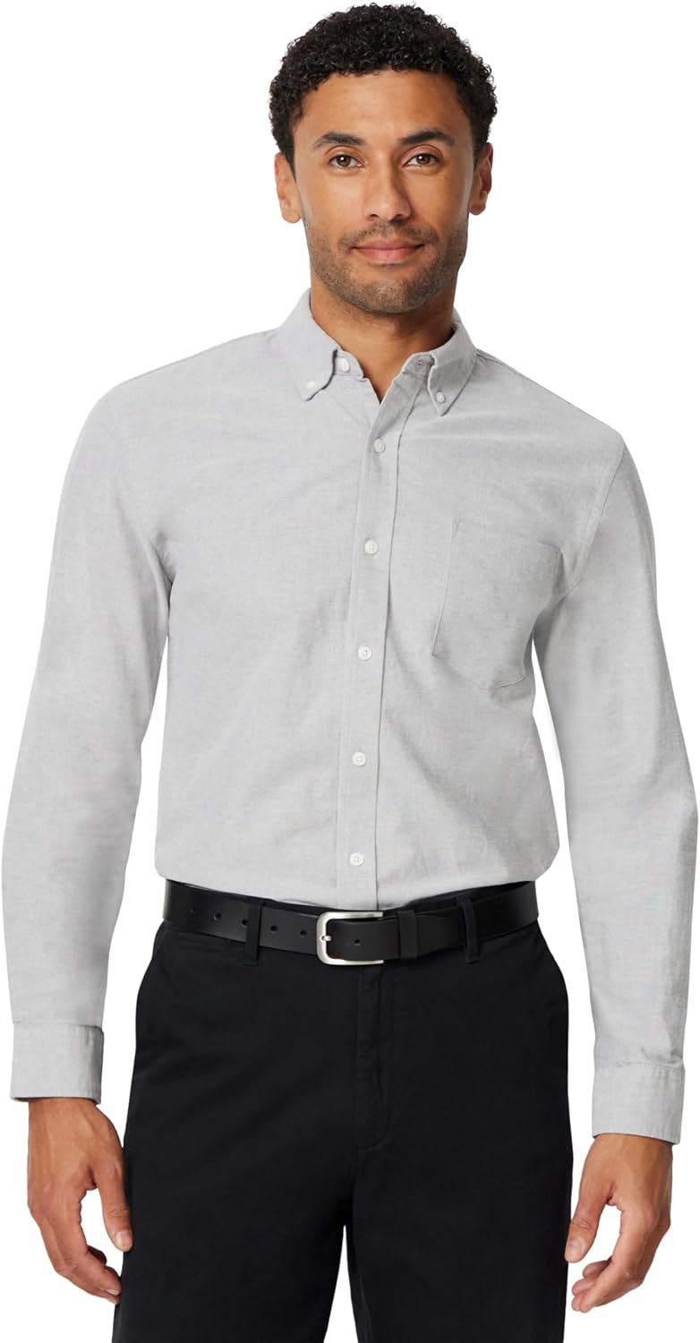 image:imageAmazon Essentials Mens LongSleeve Pocket Oxford ShirtGrey