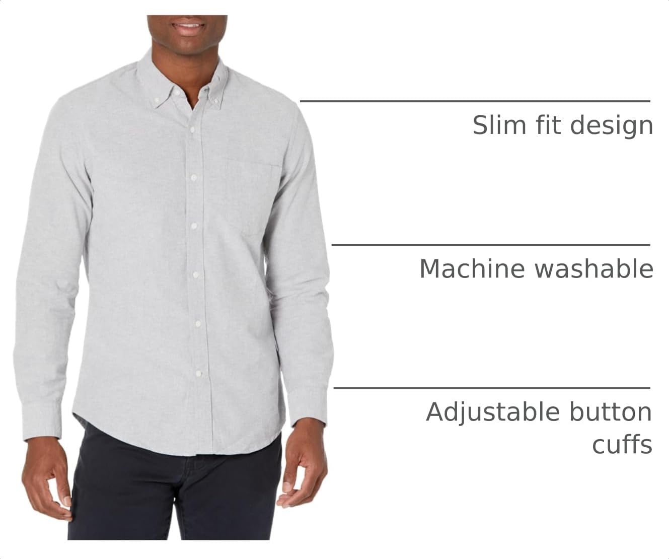image:imageAmazon Essentials Mens LongSleeve Pocket Oxford ShirtGrey