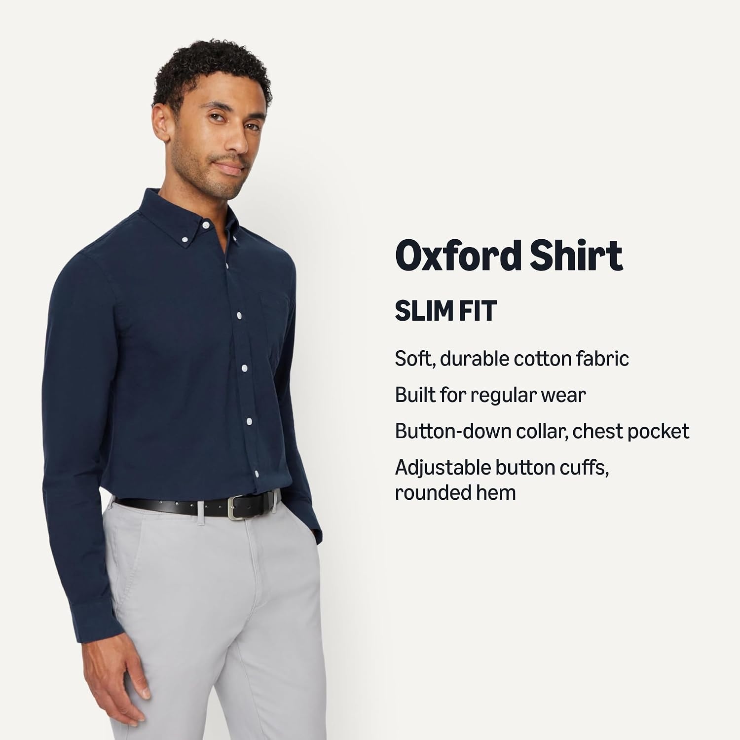 image:imageAmazon Essentials Mens LongSleeve Pocket Oxford ShirtNavy