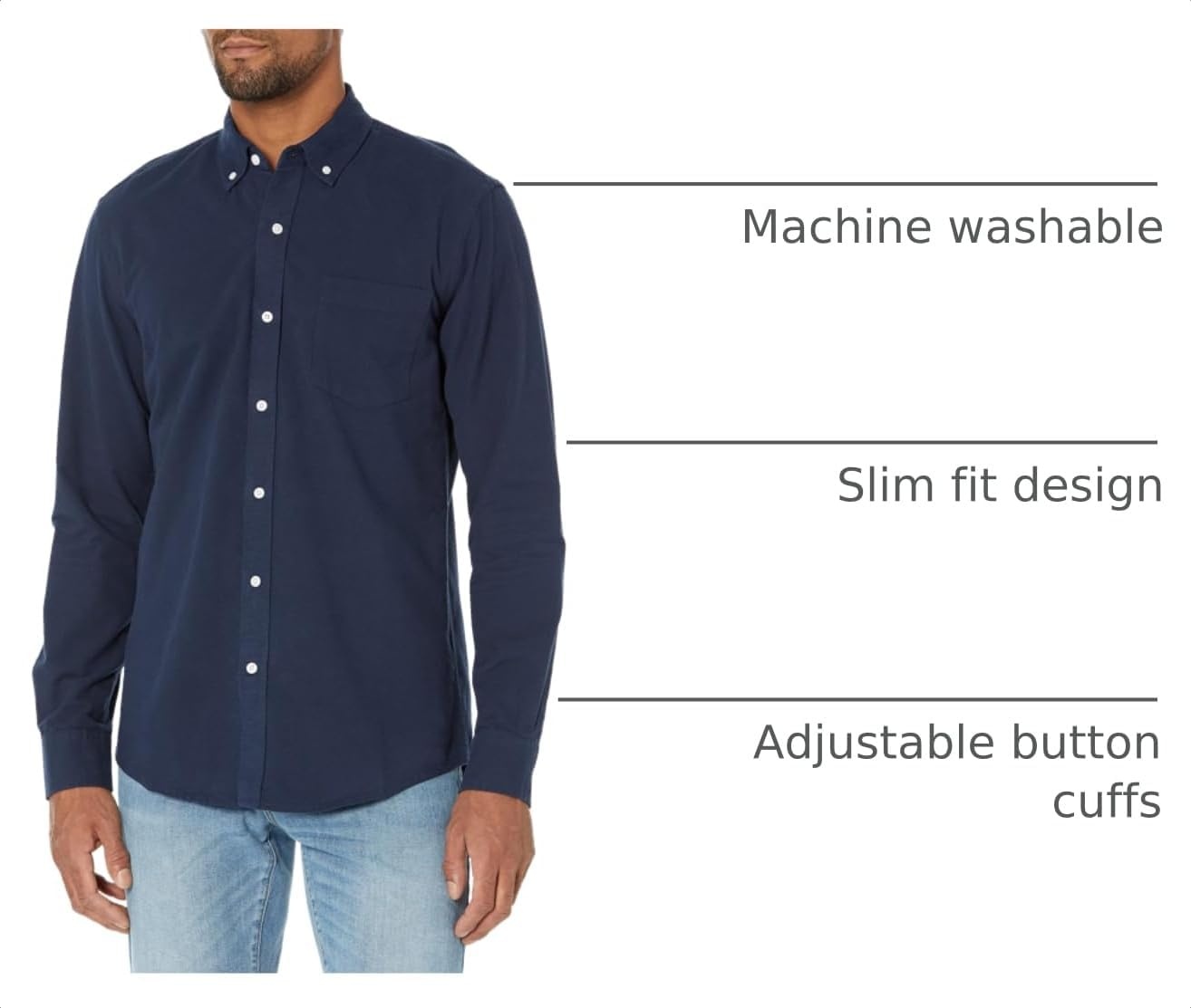 image:imageAmazon Essentials Mens LongSleeve Pocket Oxford ShirtNavy