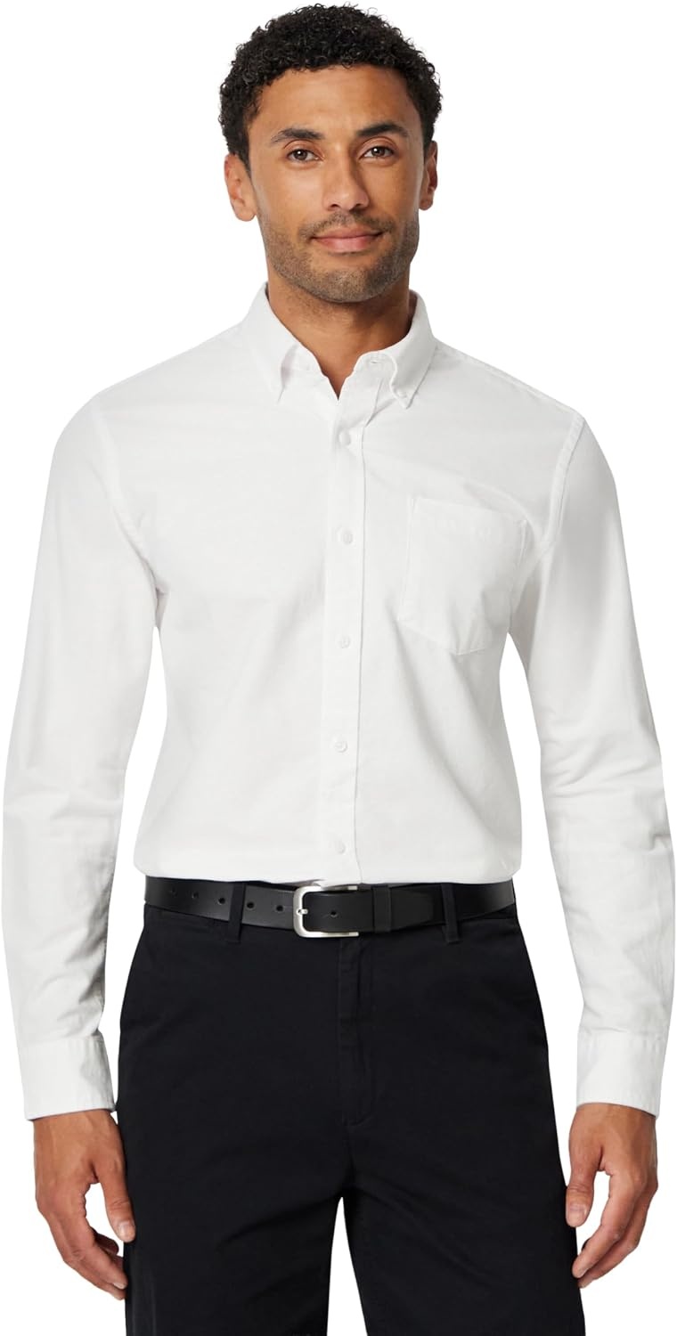 image:imageAmazon Essentials Mens LongSleeve Pocket Oxford ShirtWhite
