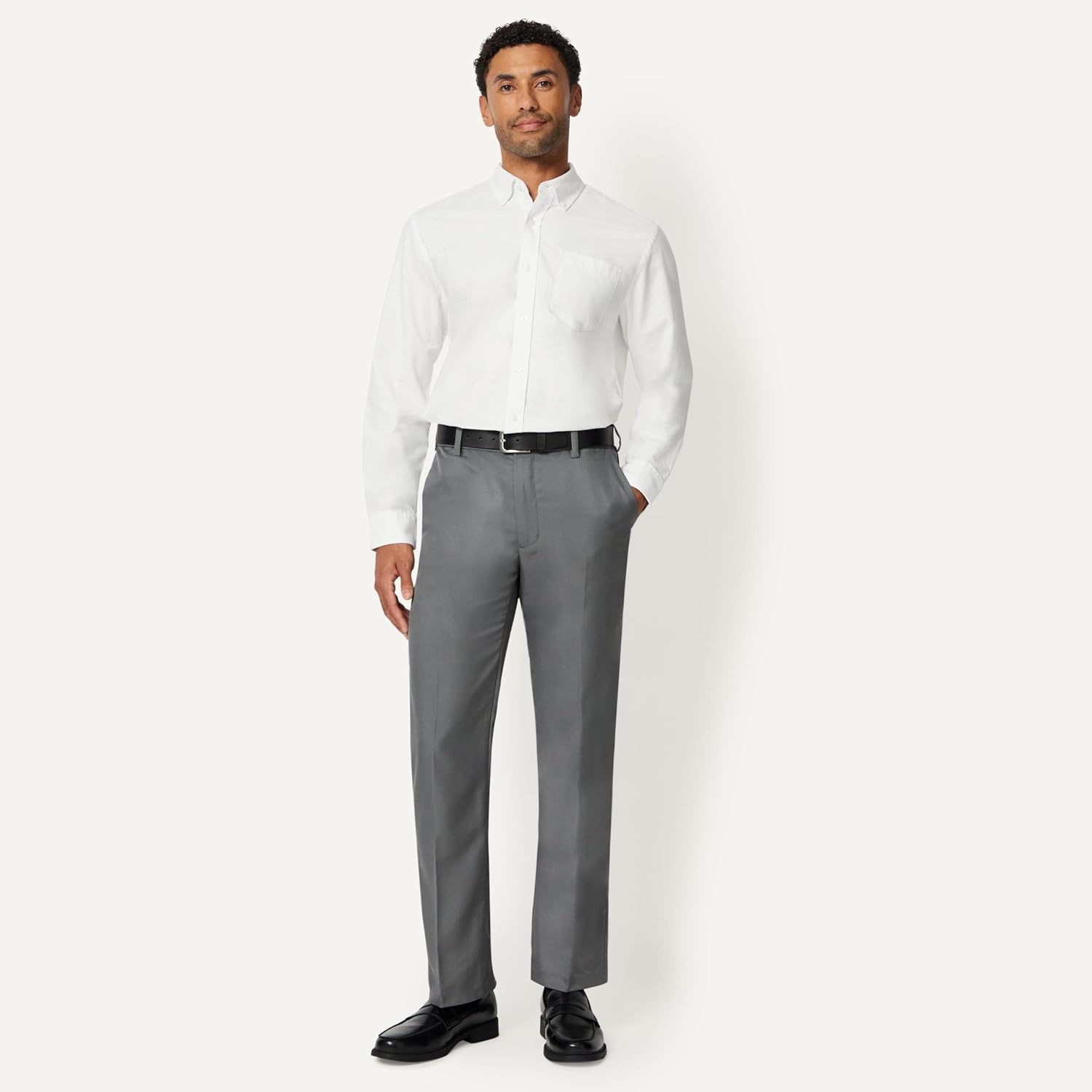 image:imageAmazon Essentials Mens LongSleeve Pocket Oxford ShirtWhite