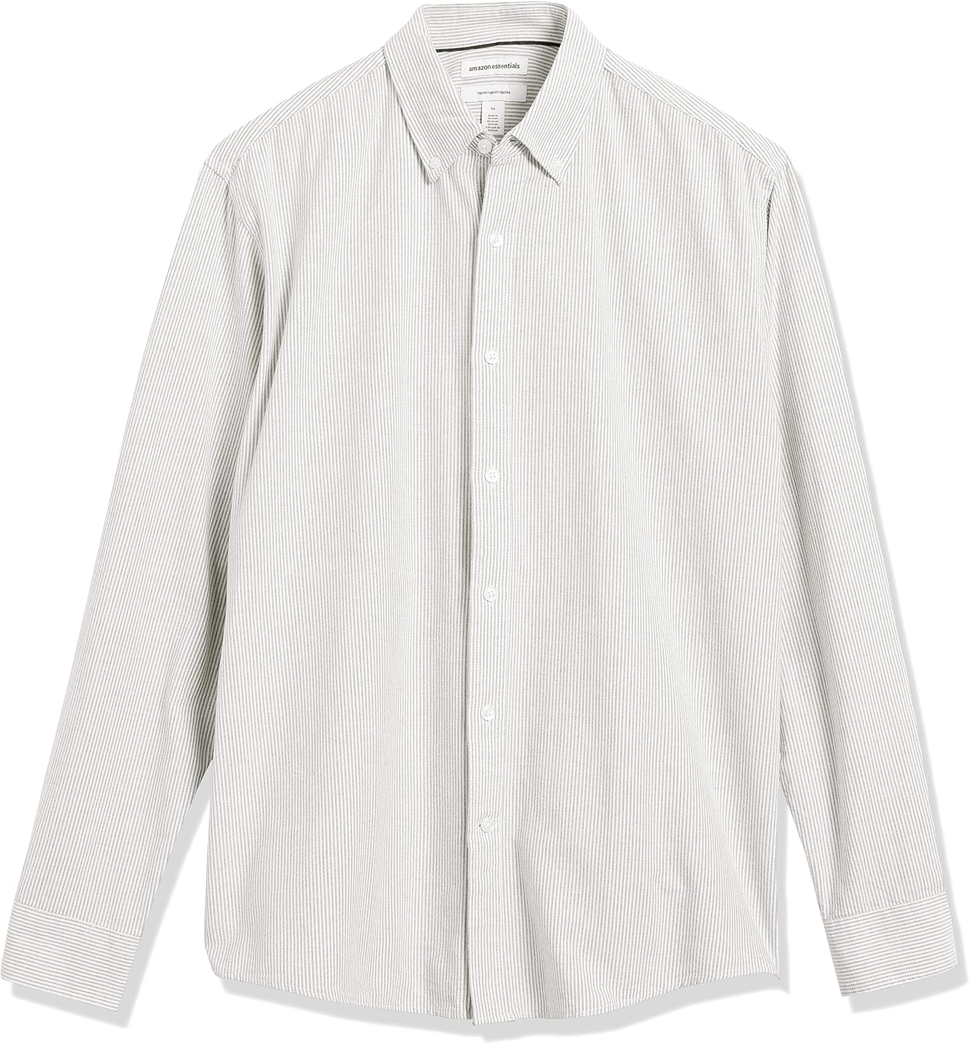 image:imageAmazon Essentials Mens LongSleeve RegularFit Cotton Thermal Waffle Knit ShirtLight Grey White Vertical Stripe