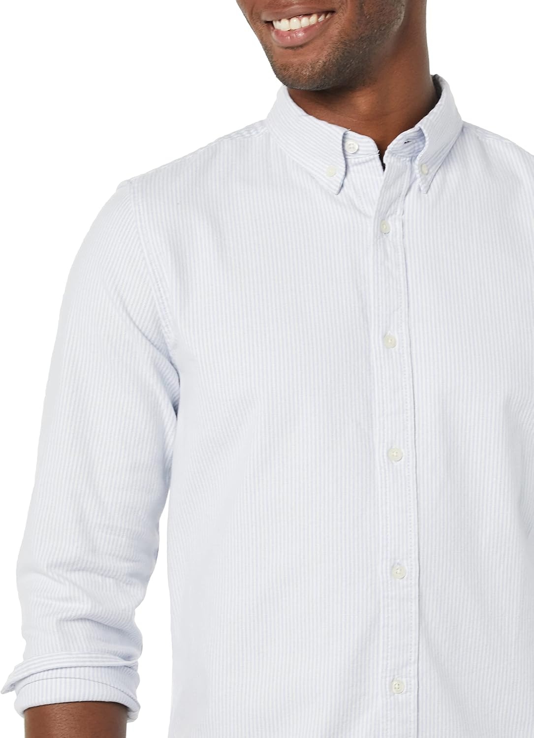 image:imageAmazon Essentials Mens LongSleeve RegularFit Cotton Thermal Waffle Knit ShirtPowder Blue Vertical Stripe