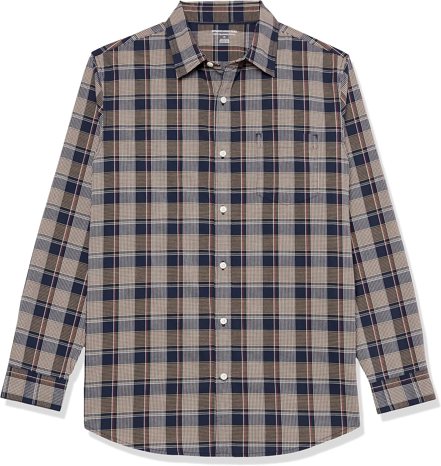 image:imageAmazon Essentials Mens LongSleeve RegularFit Stretch Poplin ShirtGoldNavy Check