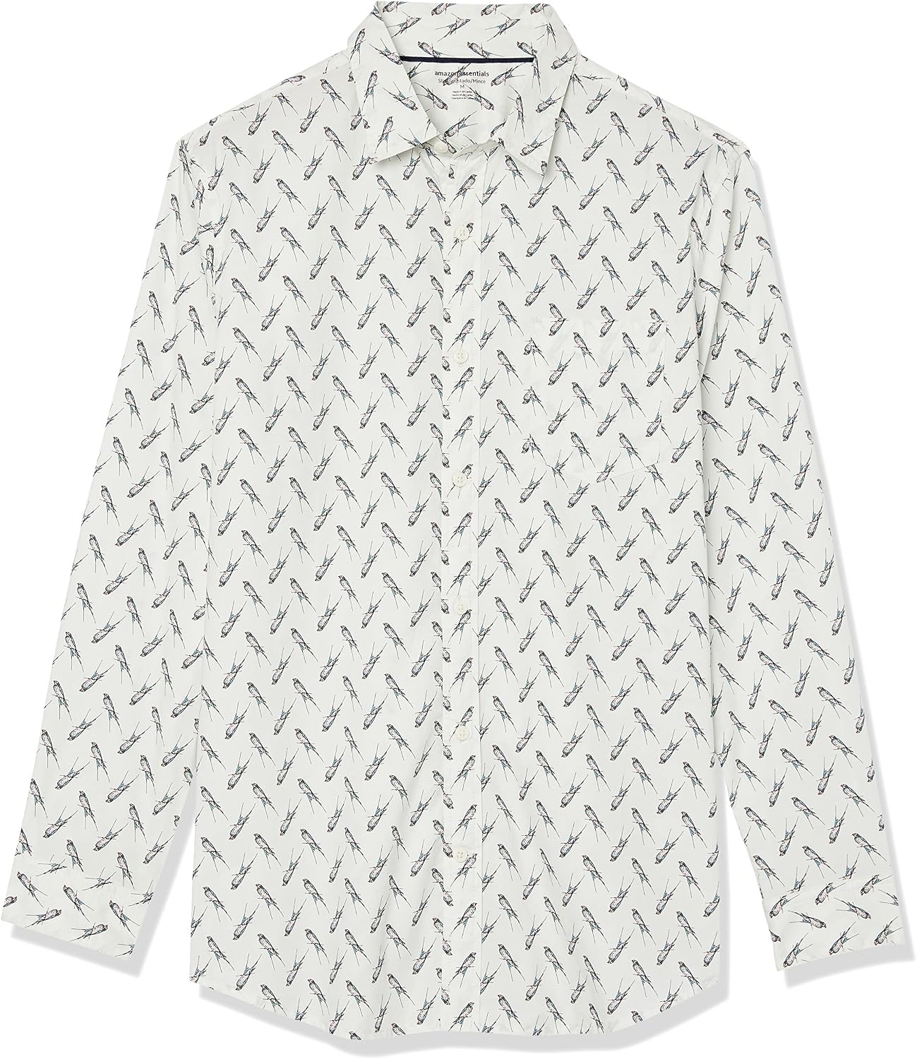 image:imageAmazon Essentials Mens LongSleeve RegularFit Stretch Poplin ShirtLight Blue Bird Print