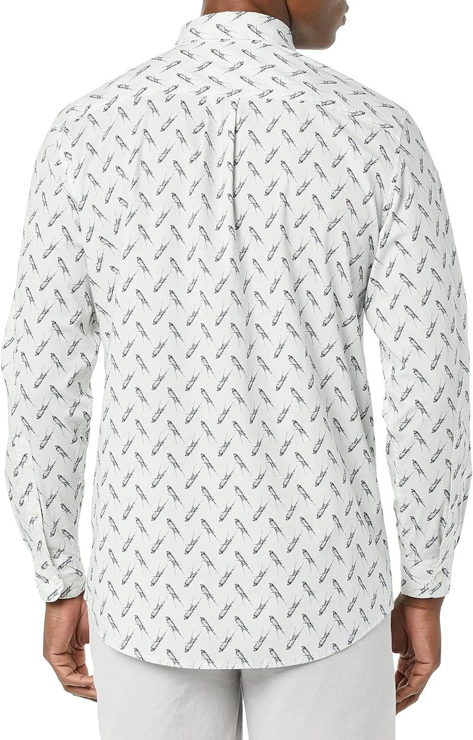 image:imageAmazon Essentials Mens LongSleeve RegularFit Stretch Poplin ShirtLight Blue Bird Print
