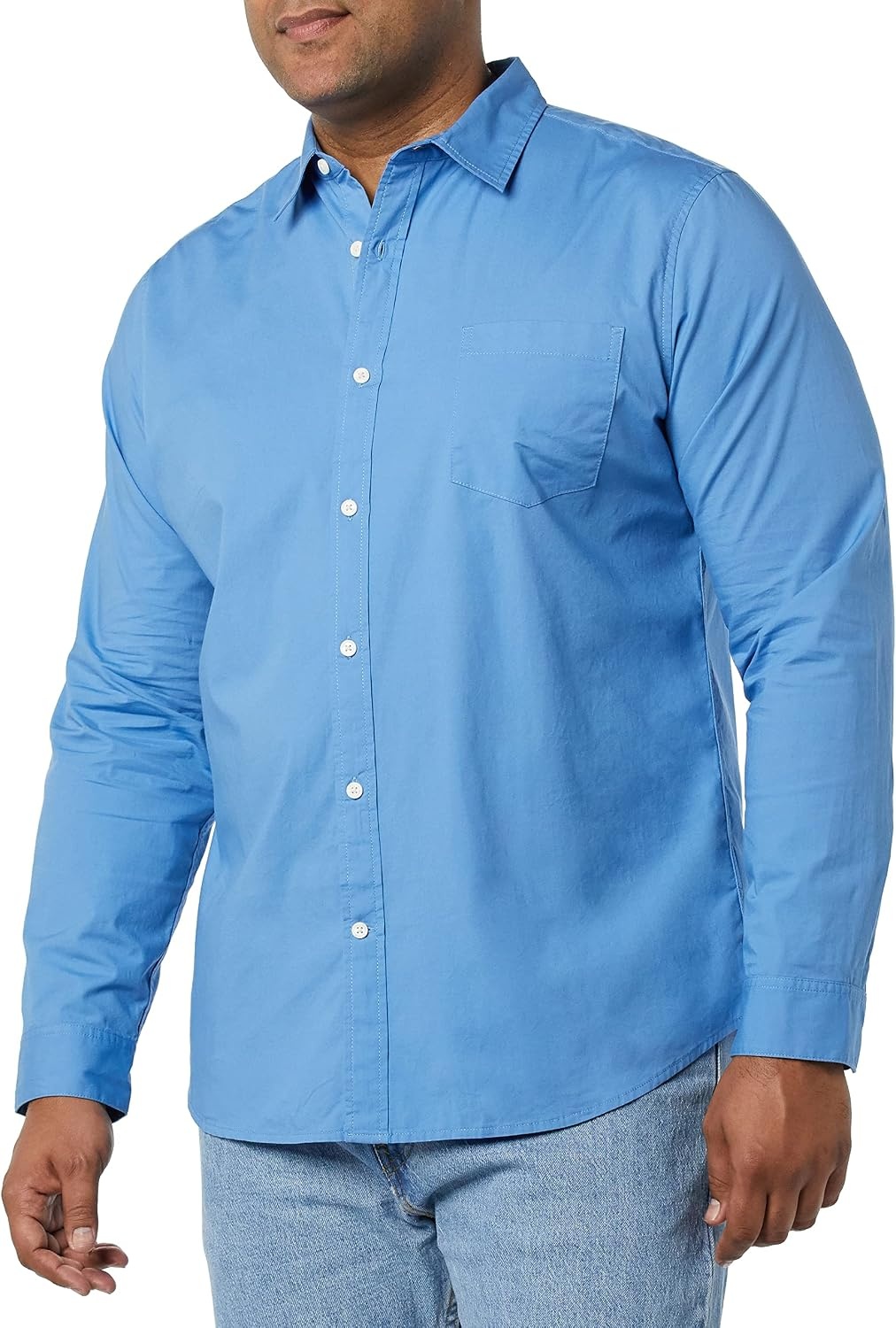 image:imageAmazon Essentials Mens LongSleeve RegularFit Stretch Poplin ShirtLight Blue