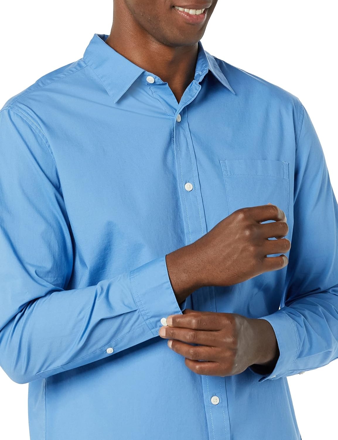 image:imageAmazon Essentials Mens LongSleeve RegularFit Stretch Poplin ShirtLight Blue