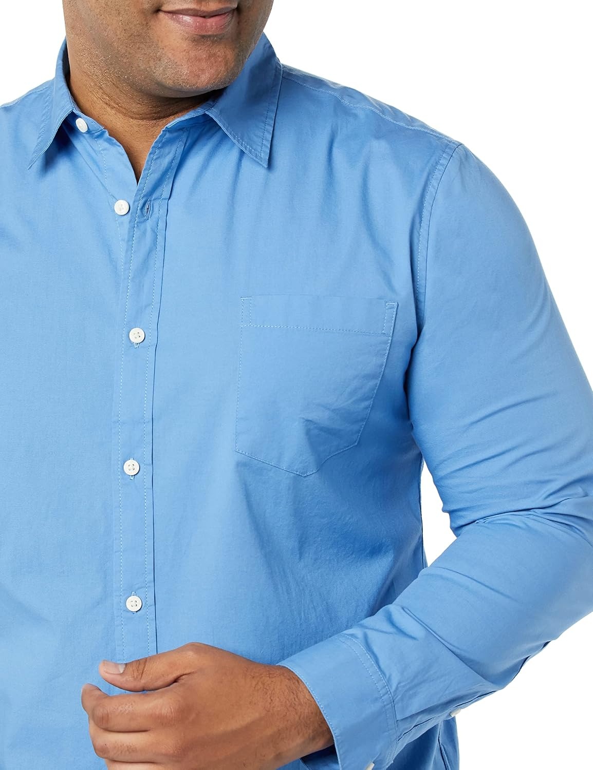 image:imageAmazon Essentials Mens LongSleeve RegularFit Stretch Poplin ShirtLight Blue