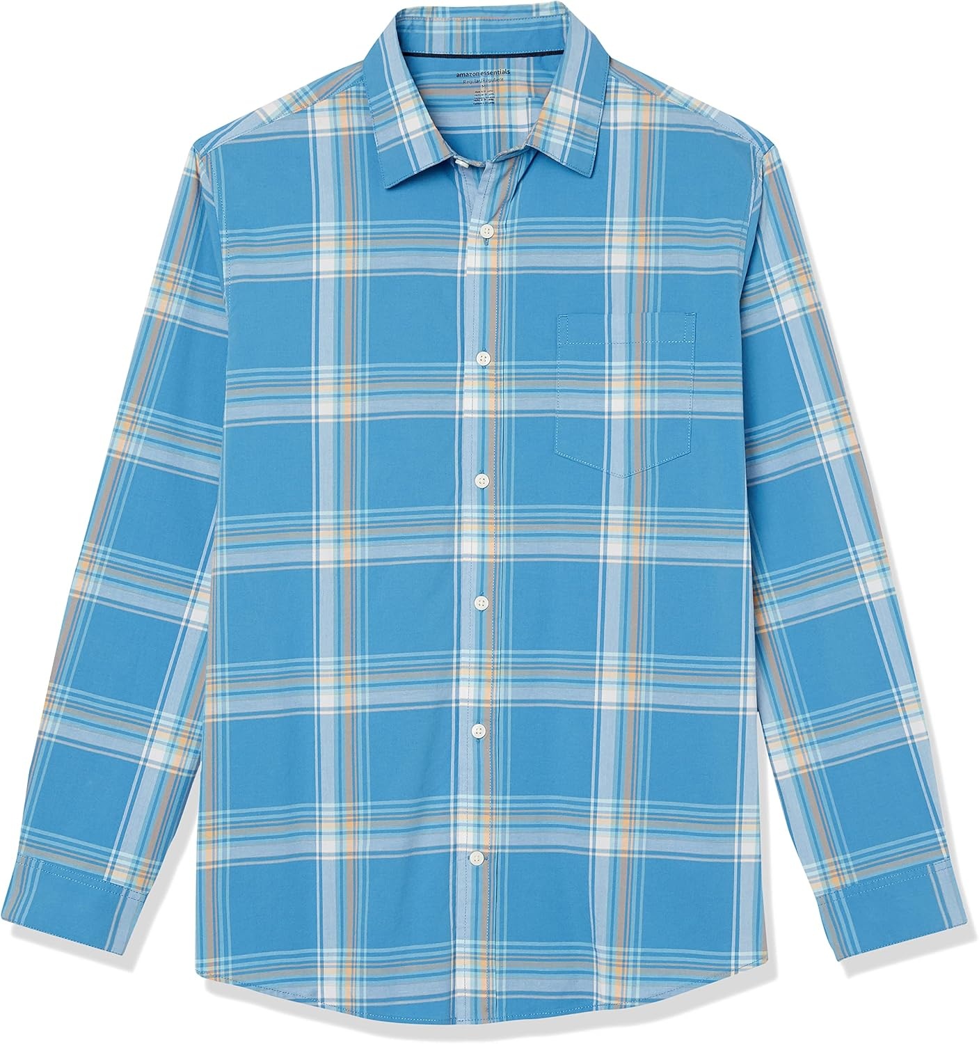 image:imageAmazon Essentials Mens LongSleeve RegularFit Stretch Poplin ShirtLight BlueIndigo Plaid
