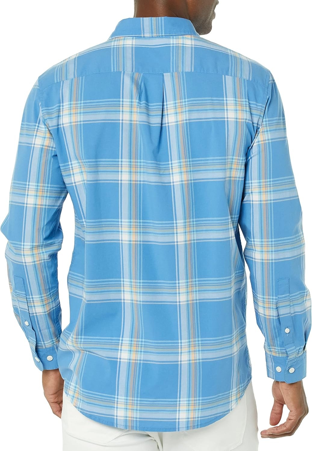 image:imageAmazon Essentials Mens LongSleeve RegularFit Stretch Poplin ShirtLight BlueIndigo Plaid