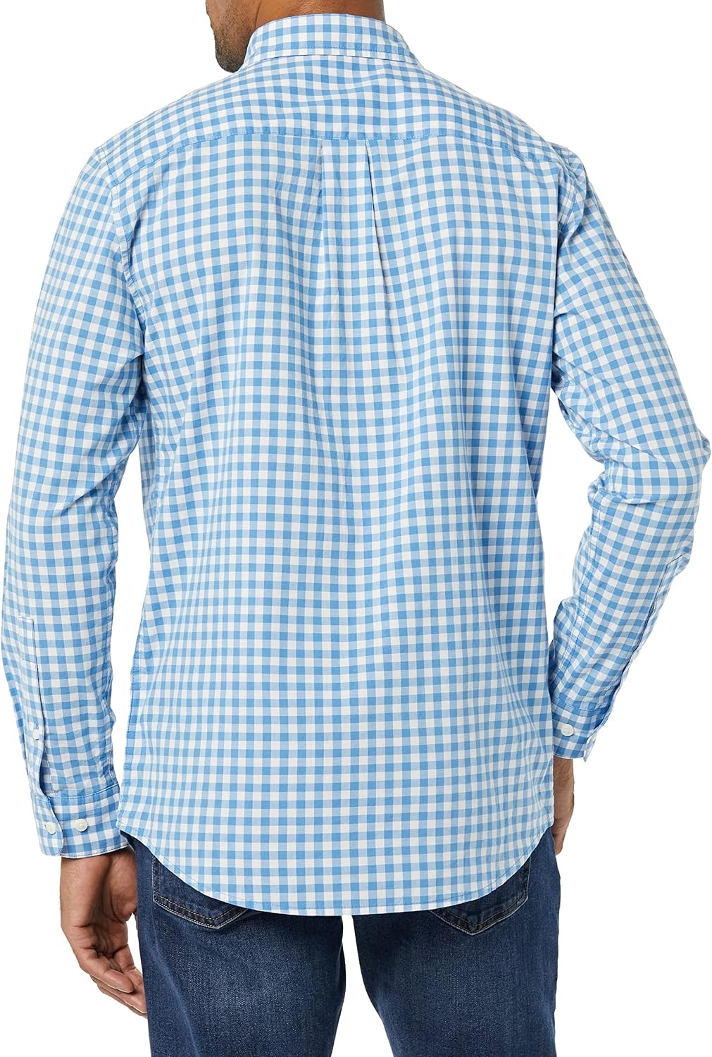 image:imageAmazon Essentials Mens LongSleeve RegularFit Stretch Poplin ShirtLight BlueWhite Gingham