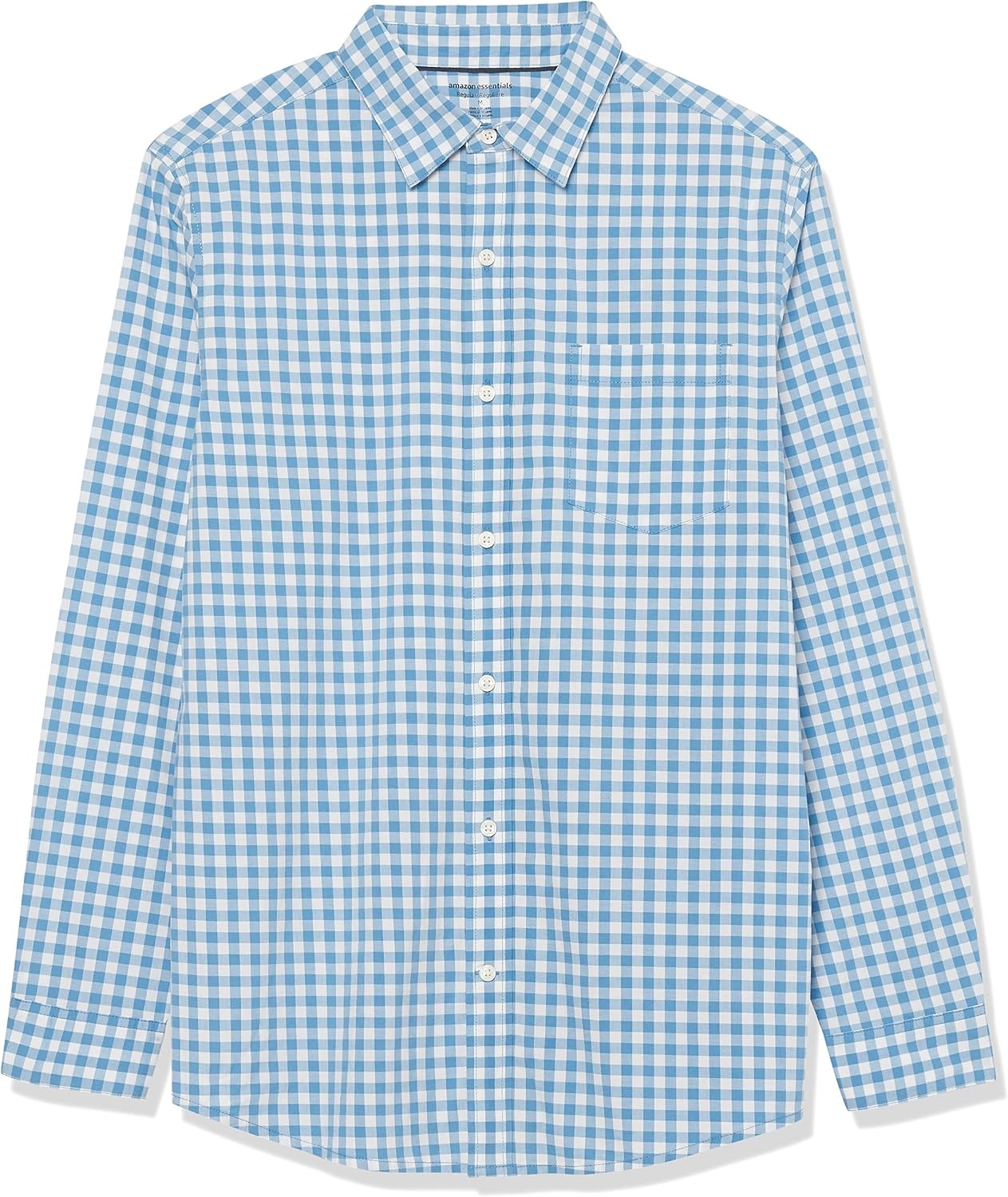 image:imageAmazon Essentials Mens LongSleeve RegularFit Stretch Poplin ShirtLight BlueWhite Gingham