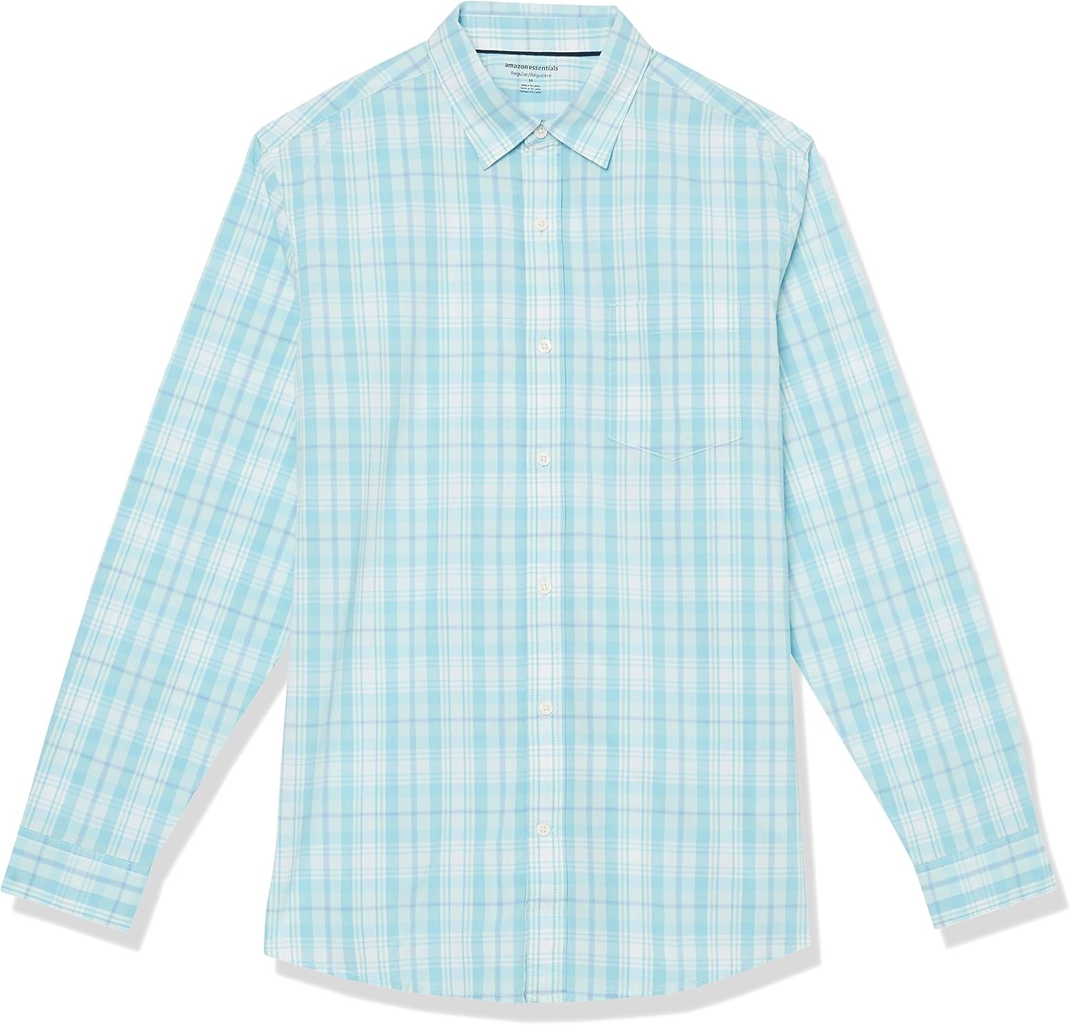 image:imageAmazon Essentials Mens LongSleeve RegularFit Stretch Poplin ShirtLight BlueWhite Plaid
