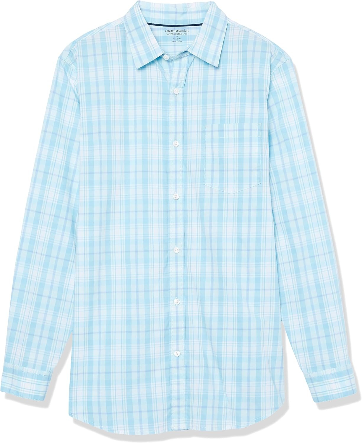 image:imageAmazon Essentials Mens LongSleeve RegularFit Stretch Poplin ShirtLight BlueWhite Plaid