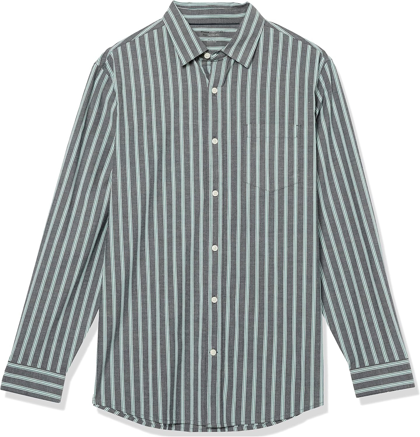 image:imageAmazon Essentials Mens LongSleeve RegularFit Stretch Poplin ShirtNavy Awning Stripe