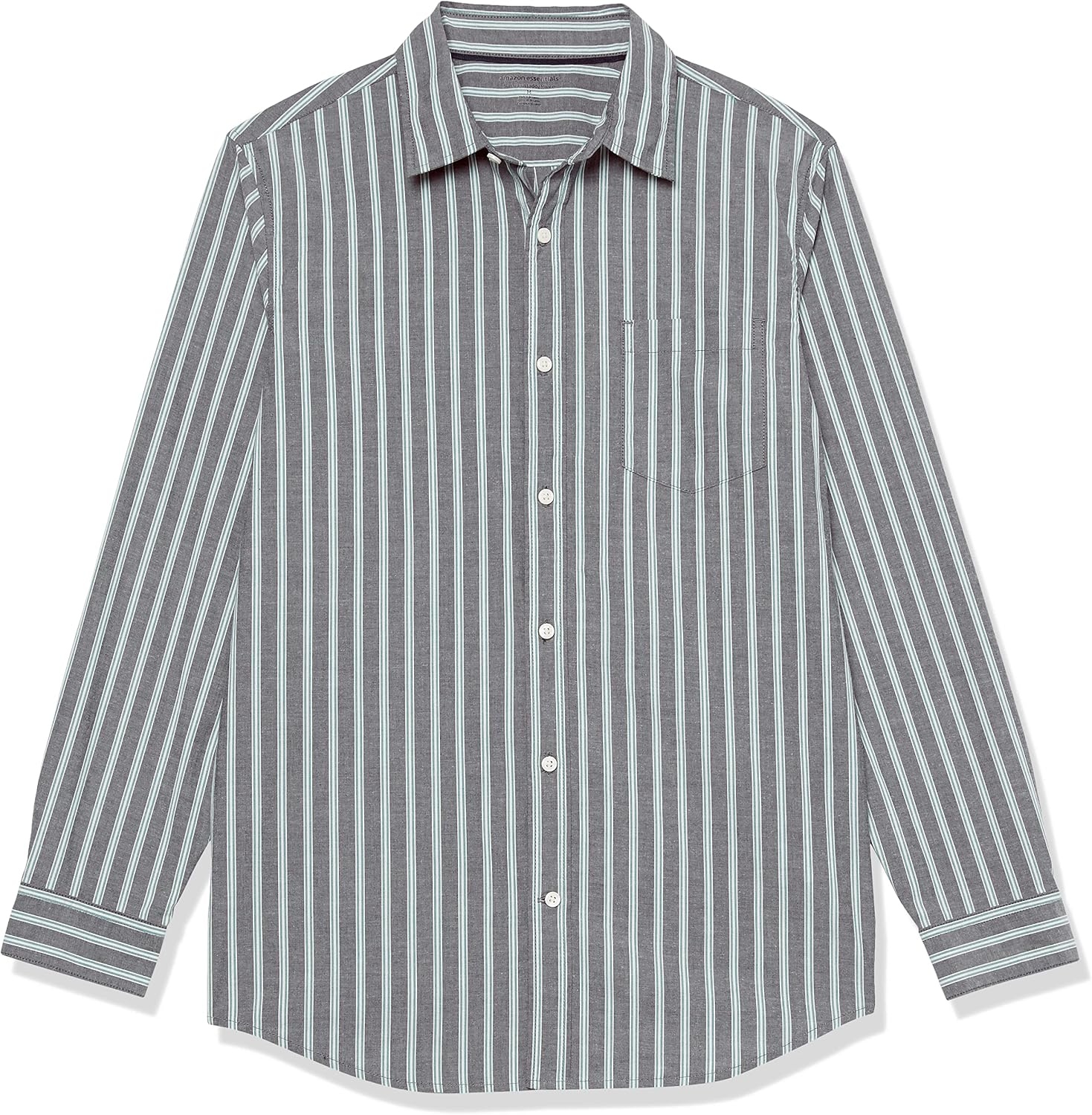 image:imageAmazon Essentials Mens LongSleeve RegularFit Stretch Poplin ShirtNavy Awning Stripe