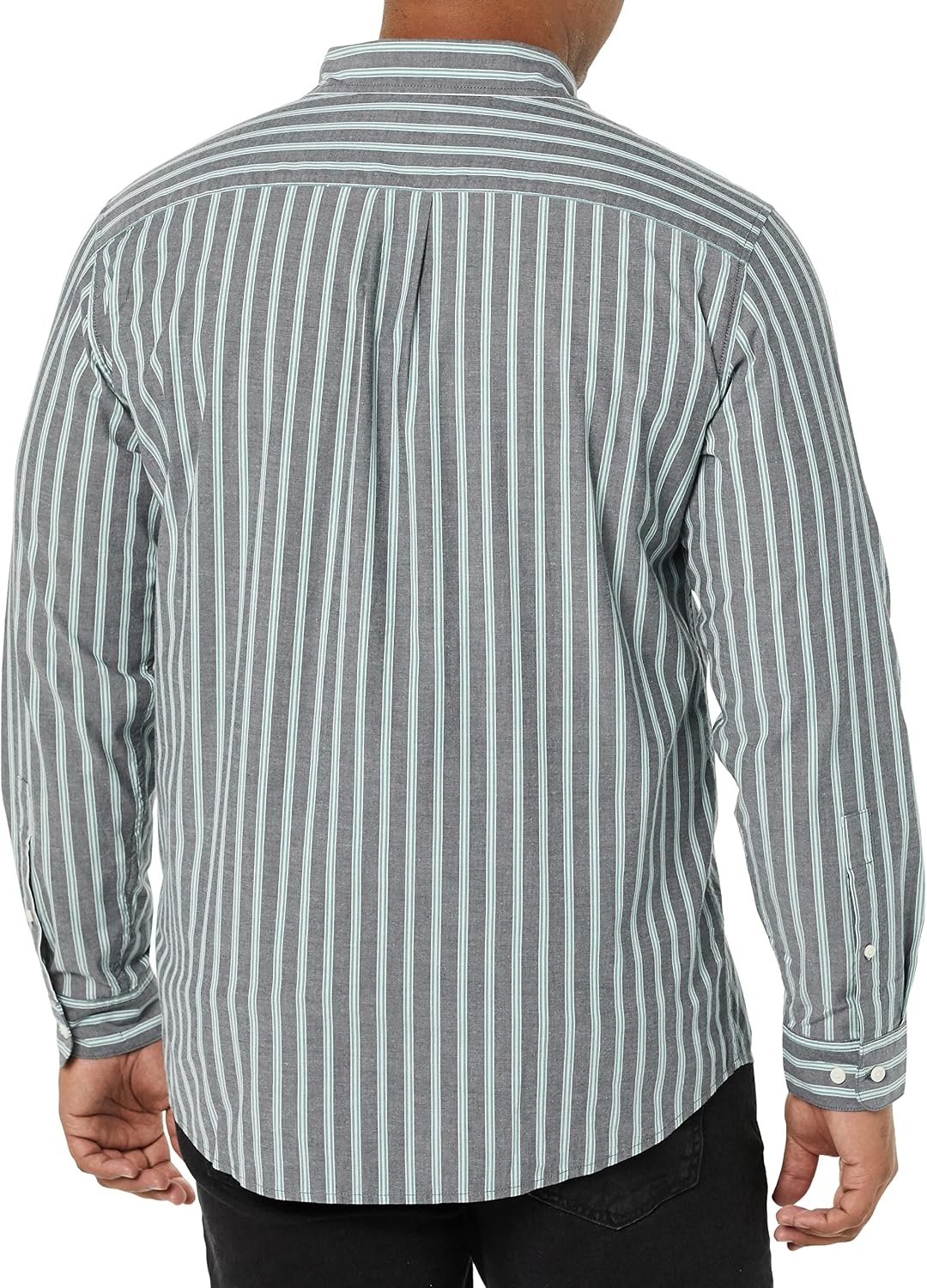 image:imageAmazon Essentials Mens LongSleeve RegularFit Stretch Poplin ShirtNavy Awning Stripe