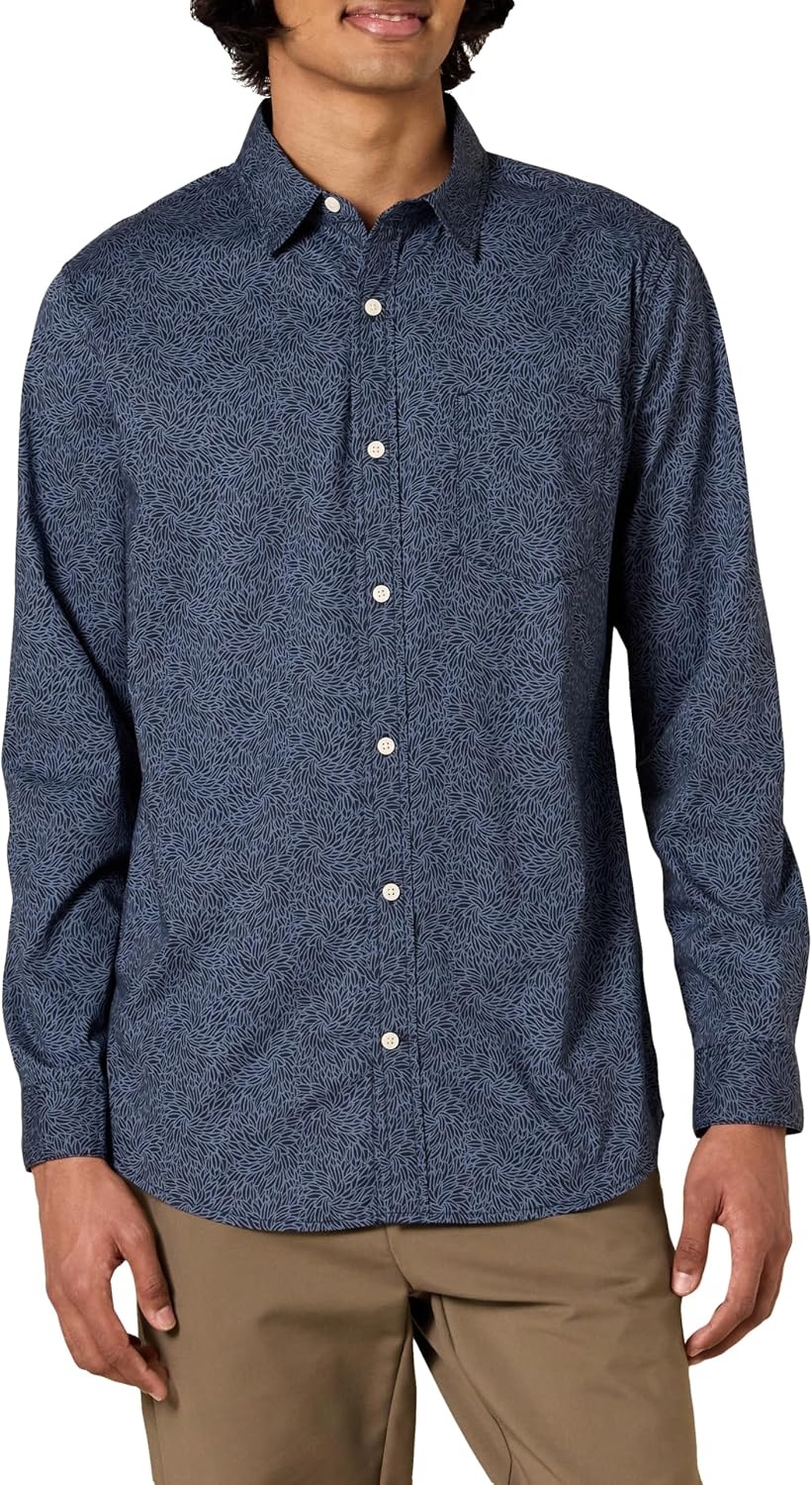 image:imageAmazon Essentials Mens LongSleeve RegularFit Stretch Poplin ShirtNavy Tonal Floral Print