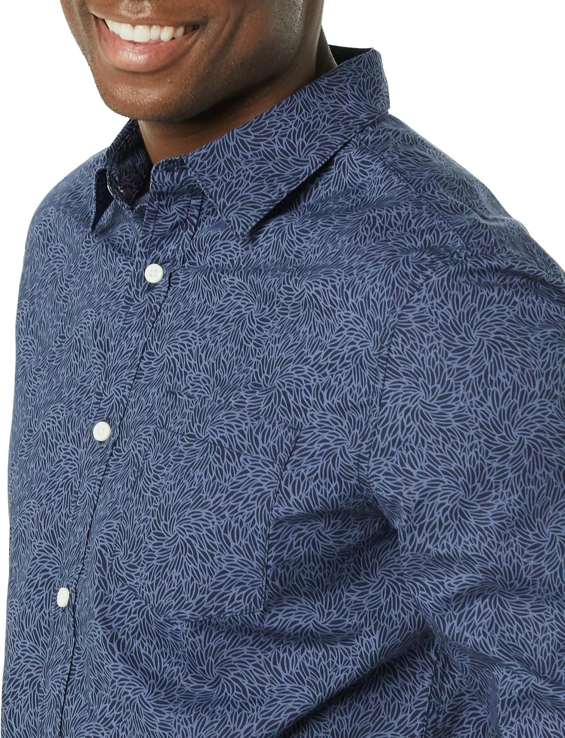 image:imageAmazon Essentials Mens LongSleeve RegularFit Stretch Poplin ShirtNavy Tonal Floral Print