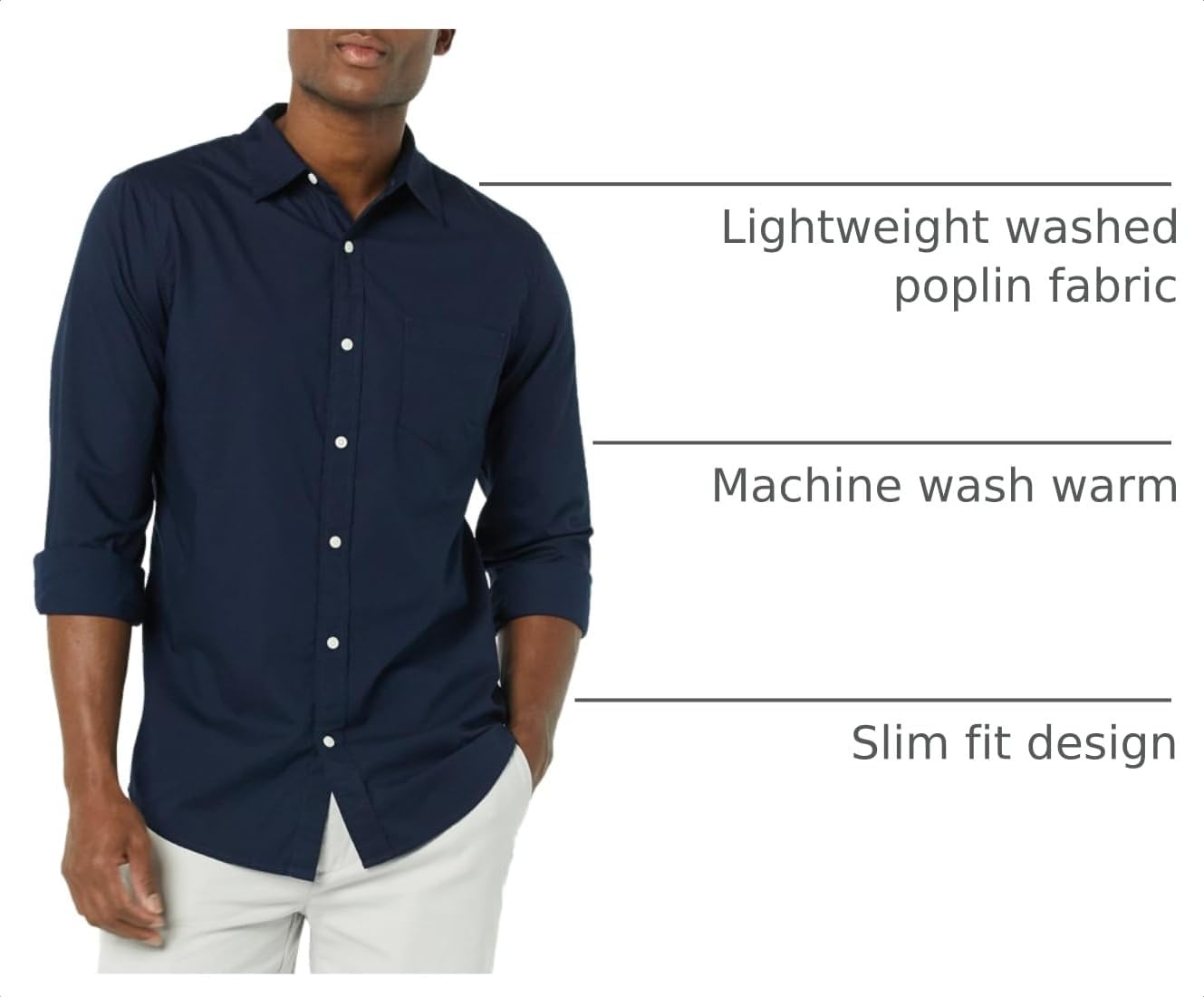 image:imageAmazon Essentials Mens LongSleeve RegularFit Stretch Poplin ShirtNavy
